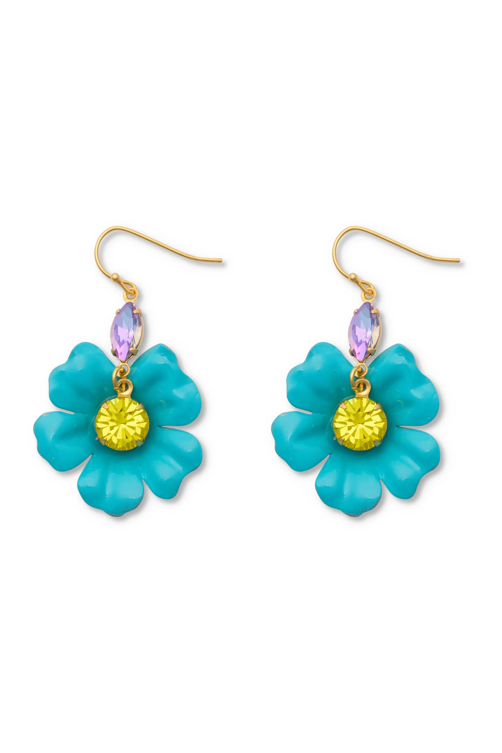 Crystal Bloom Earrings, Turquoise, gold.jpg