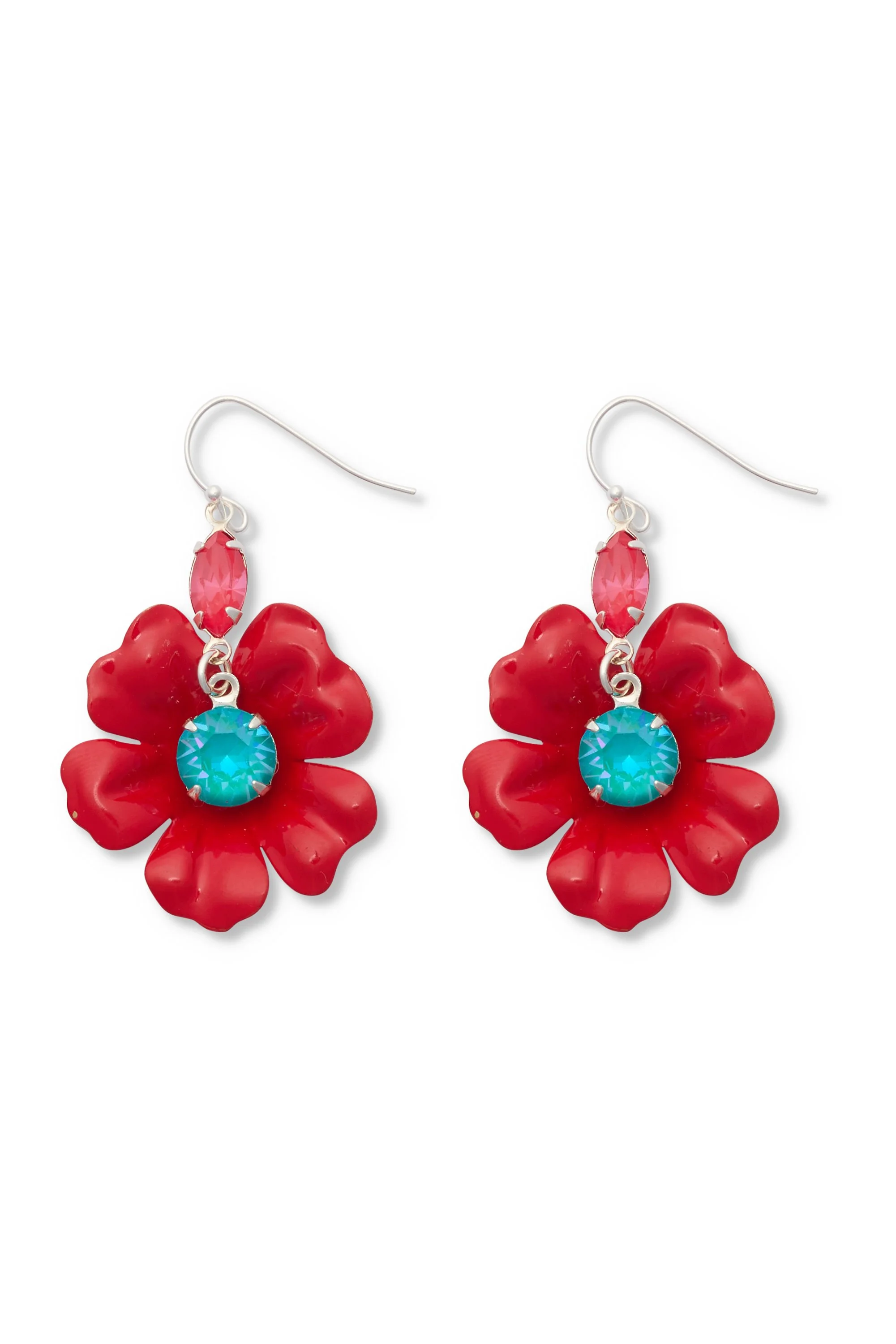 Crystal Bloom Earrings, Poppy Red, silver.jpg