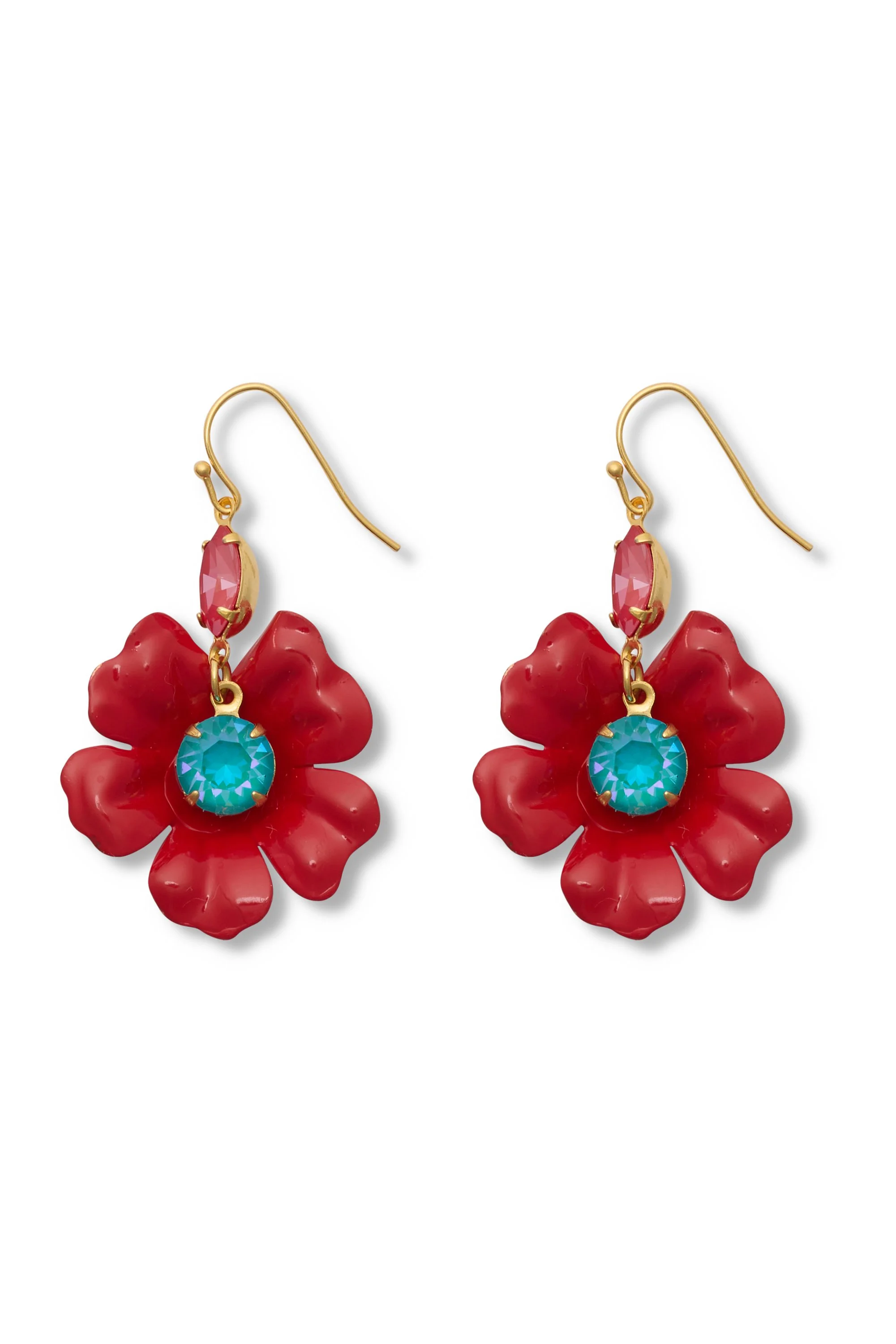 Crystal Bloom Earrings, Poppy Red, gold.jpg