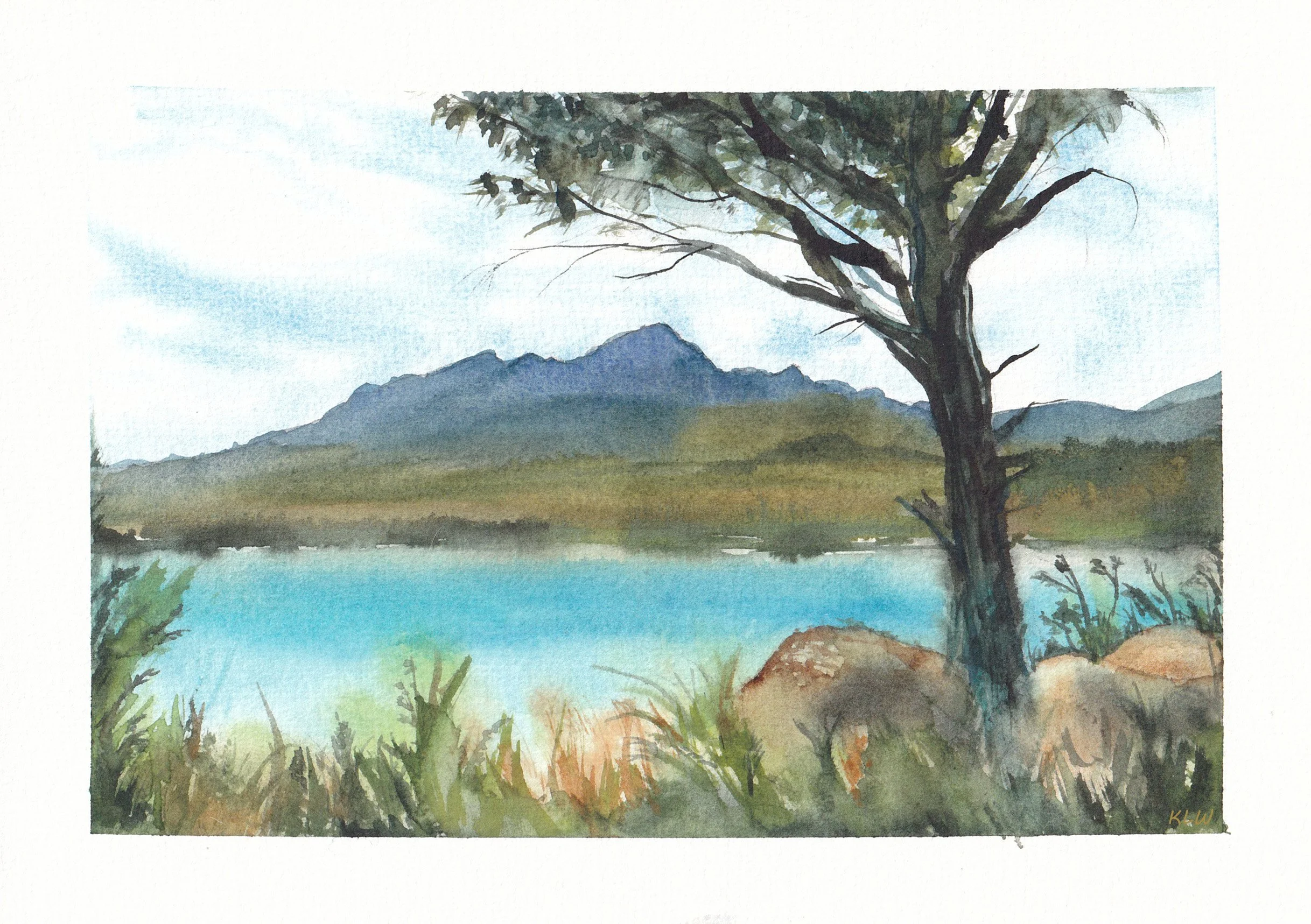 View of Helderberg Mountain from Gordons Bay, 2025, watercolour