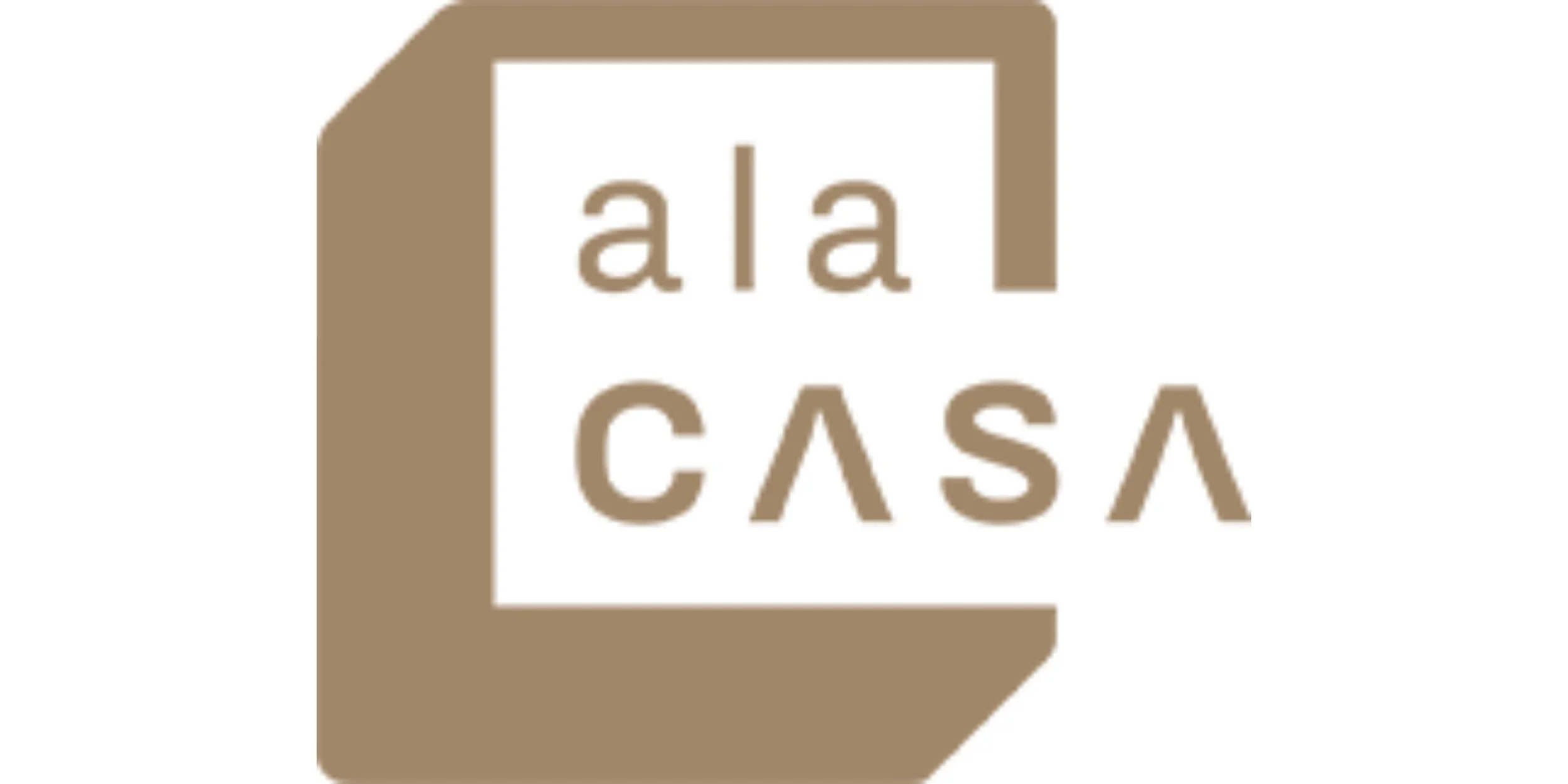 A logo with the words "ala CASA" in beige text inside a beige house outline on a white background.