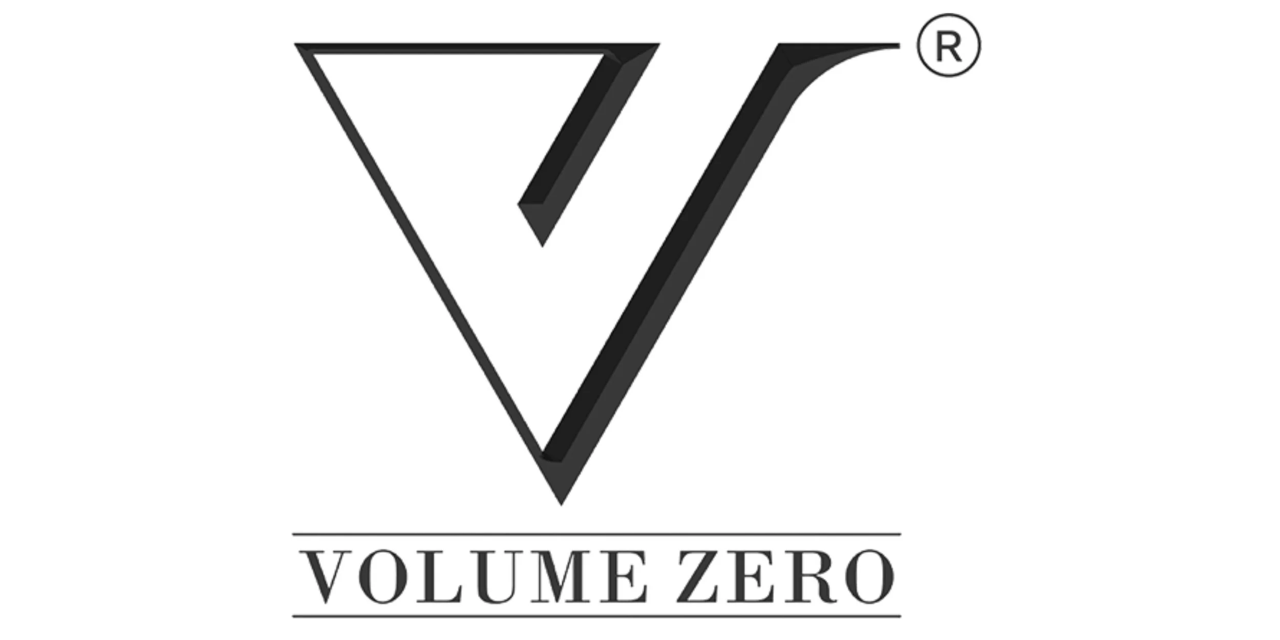 A logo with a stylized black and white check mark inside an upside-down triangle, with the words 'VOLUME ZERO' written below in bold uppercase letters.