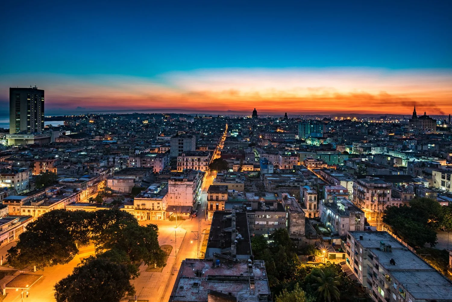 Sun rising over the city view of Havana visiting Cuba from USA