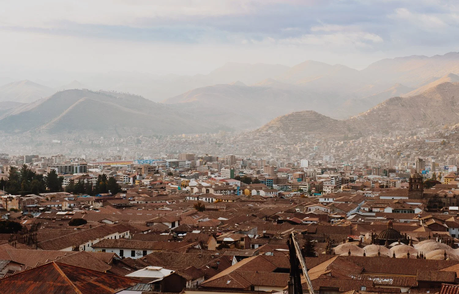 Lookout view of Cusco City, Peru in October 