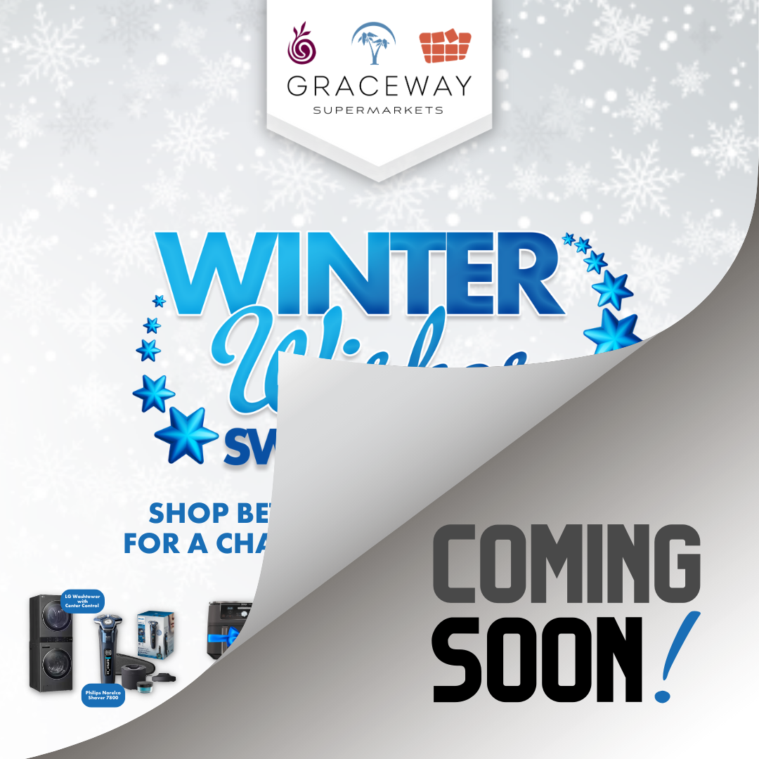 Promotional campaign graphic for Graceway Supermarkets’ Winter Wonderland giveaway, featuring seasonal imagery and featured products.