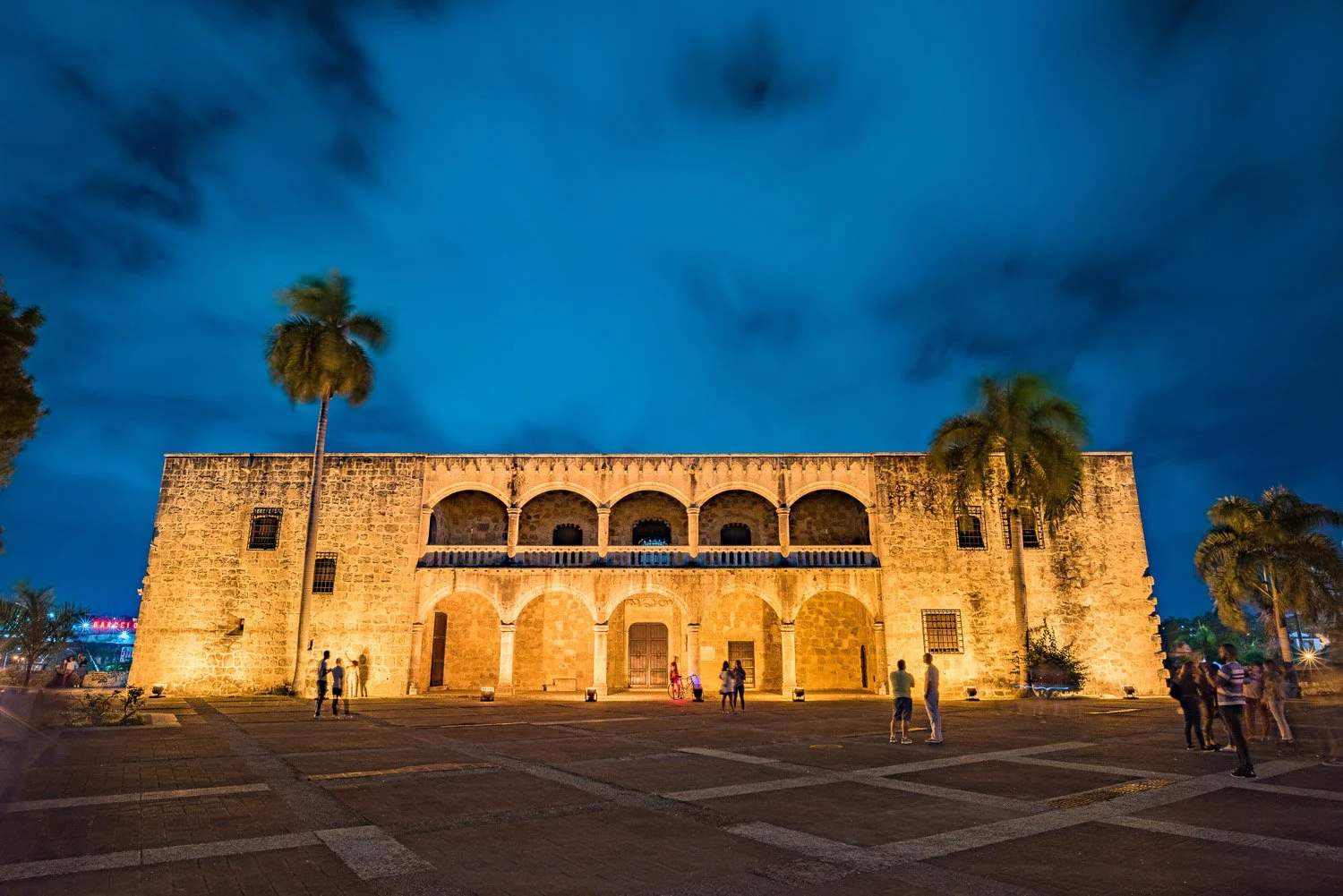Long exposure of Columbus house in Dominican Republic at night