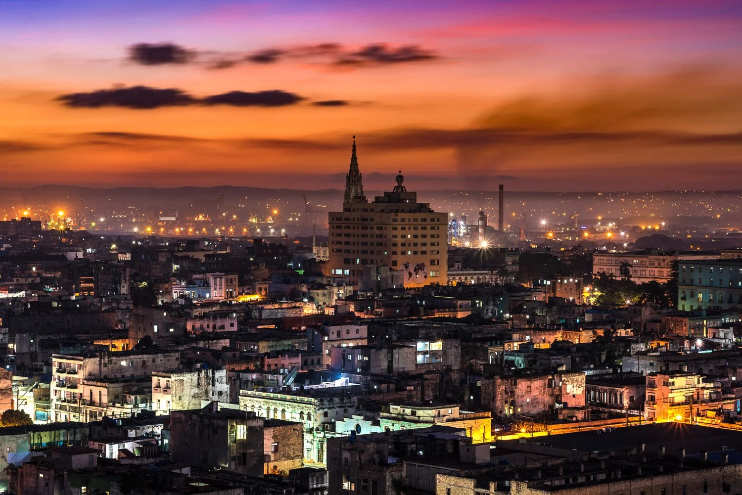 Colourful sunrise over the city in Havana, Cuba
