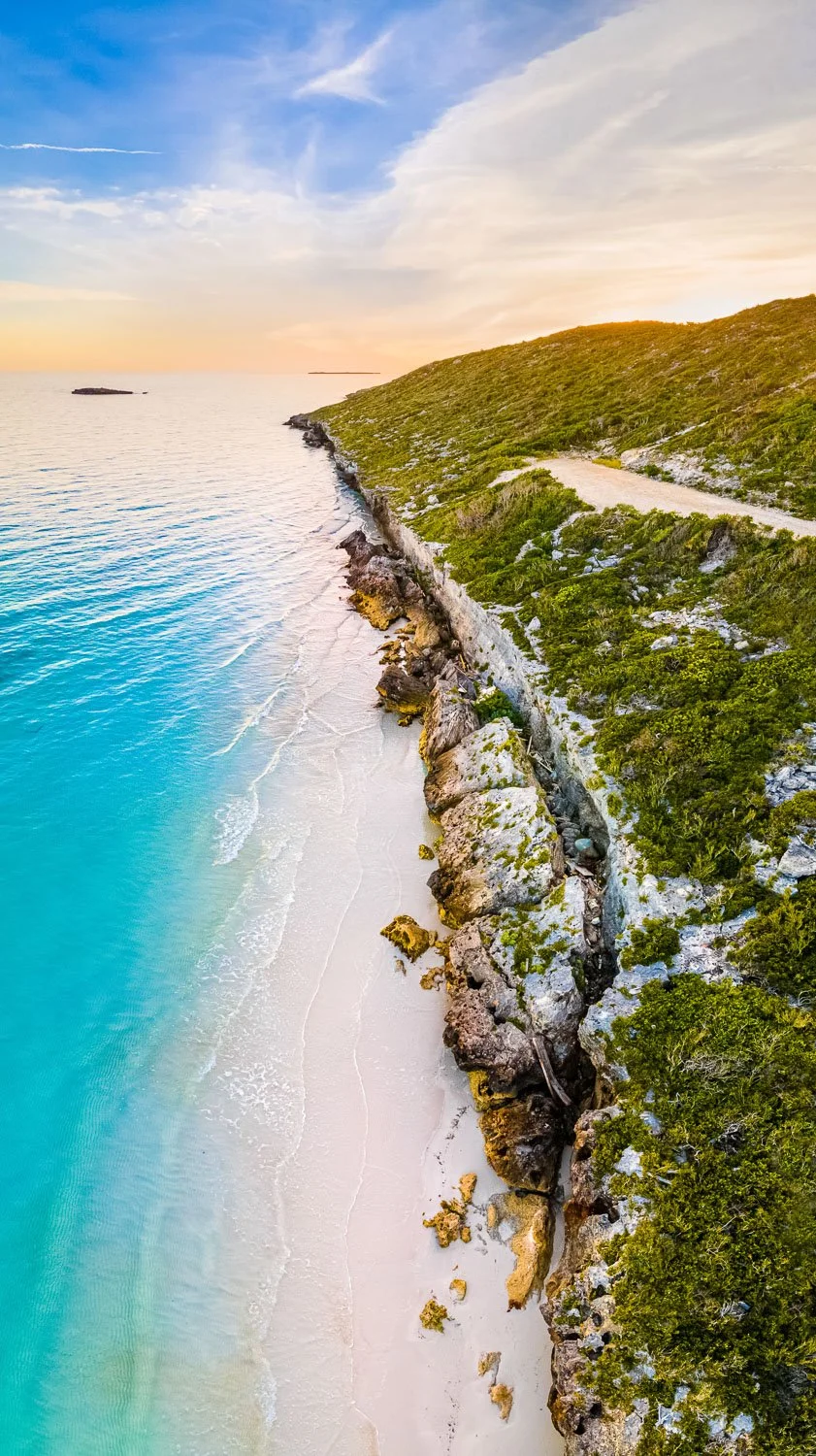sunset over island coast - drone photography how to