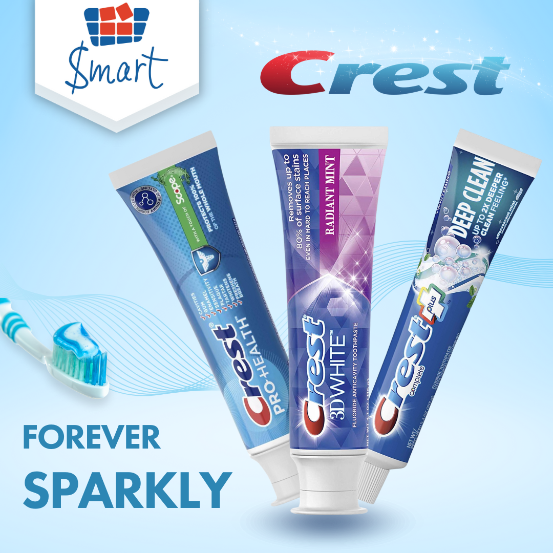 Product advertising graphic for Crest toothpaste created for Graceway Smart, using a clean, energetic composition to highlight product benefits and everyday oral care.