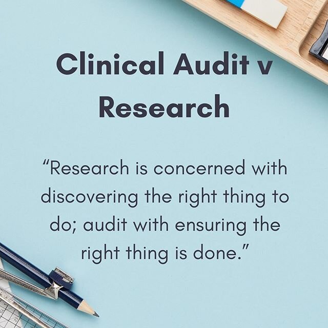 In this post, I&rsquo;ve tried to summarise as simply as possible the difference between clinical audit and clinical research a commonly asked question at interviews especially in secondary care. -

Smith stated in his 1997 paper: (Smith R. Audit and