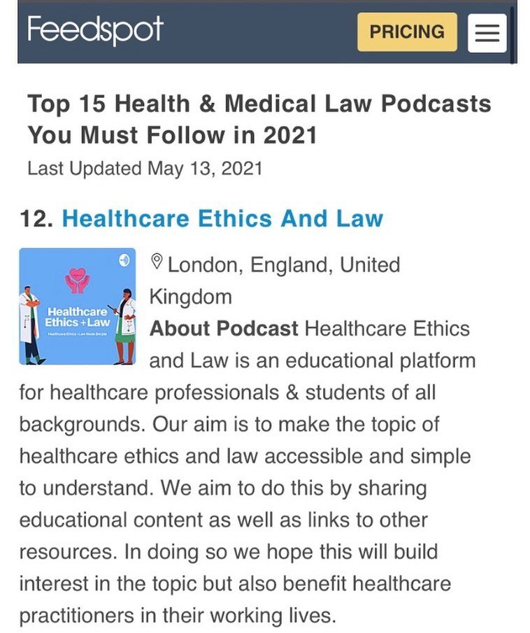 Really pleased to have been included in the Feedspot &lsquo;Health and Medical Law&rsquo; Top 15 podcasts of 2021! Thanks to those who have been on the podcast so far and I look forward to bringing you all more episodes this year. 😁😁😁

-

#dental 