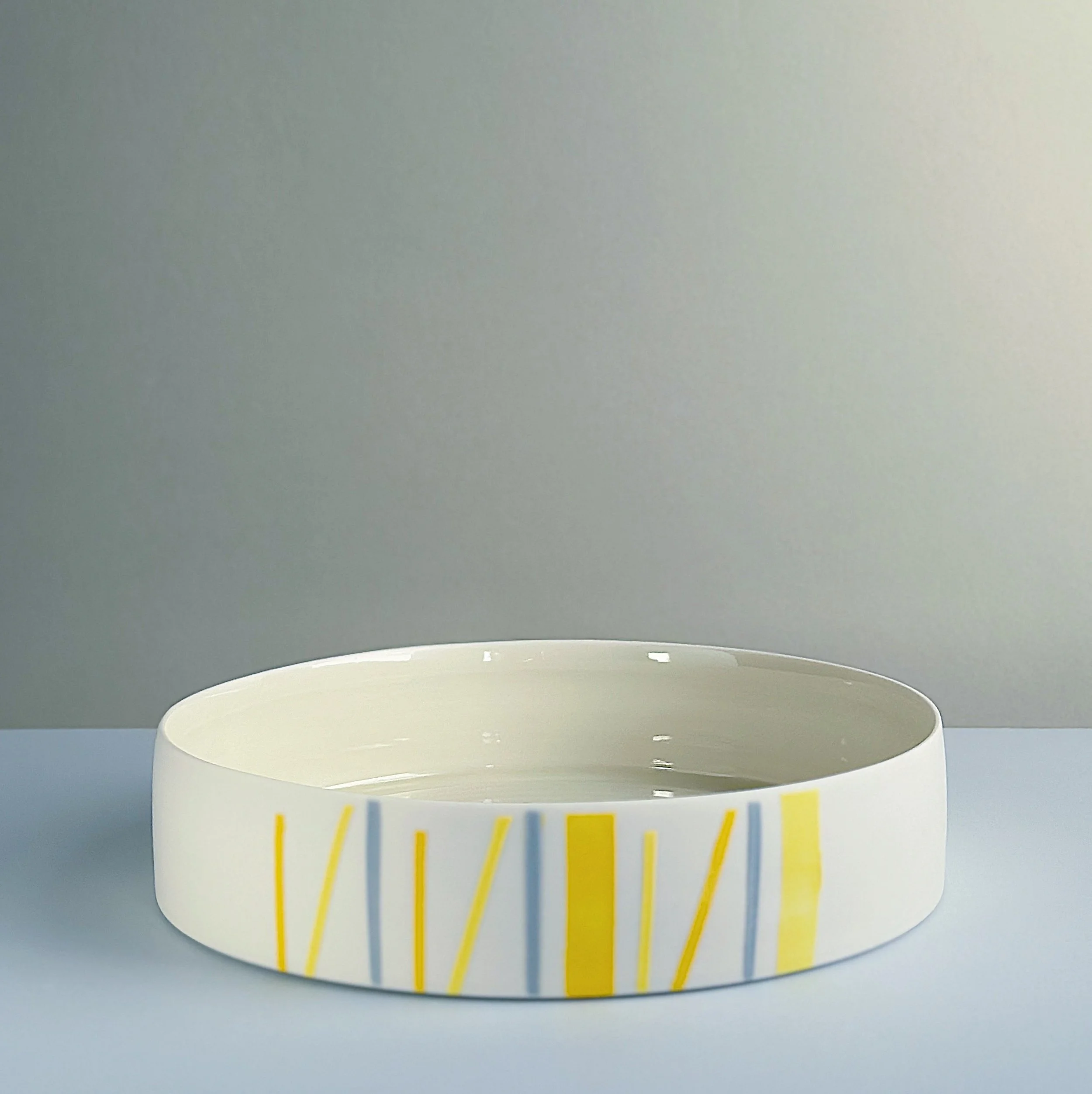 Porcelain Deep Serving Dish (Yellow Squares) — By The Line Pottery