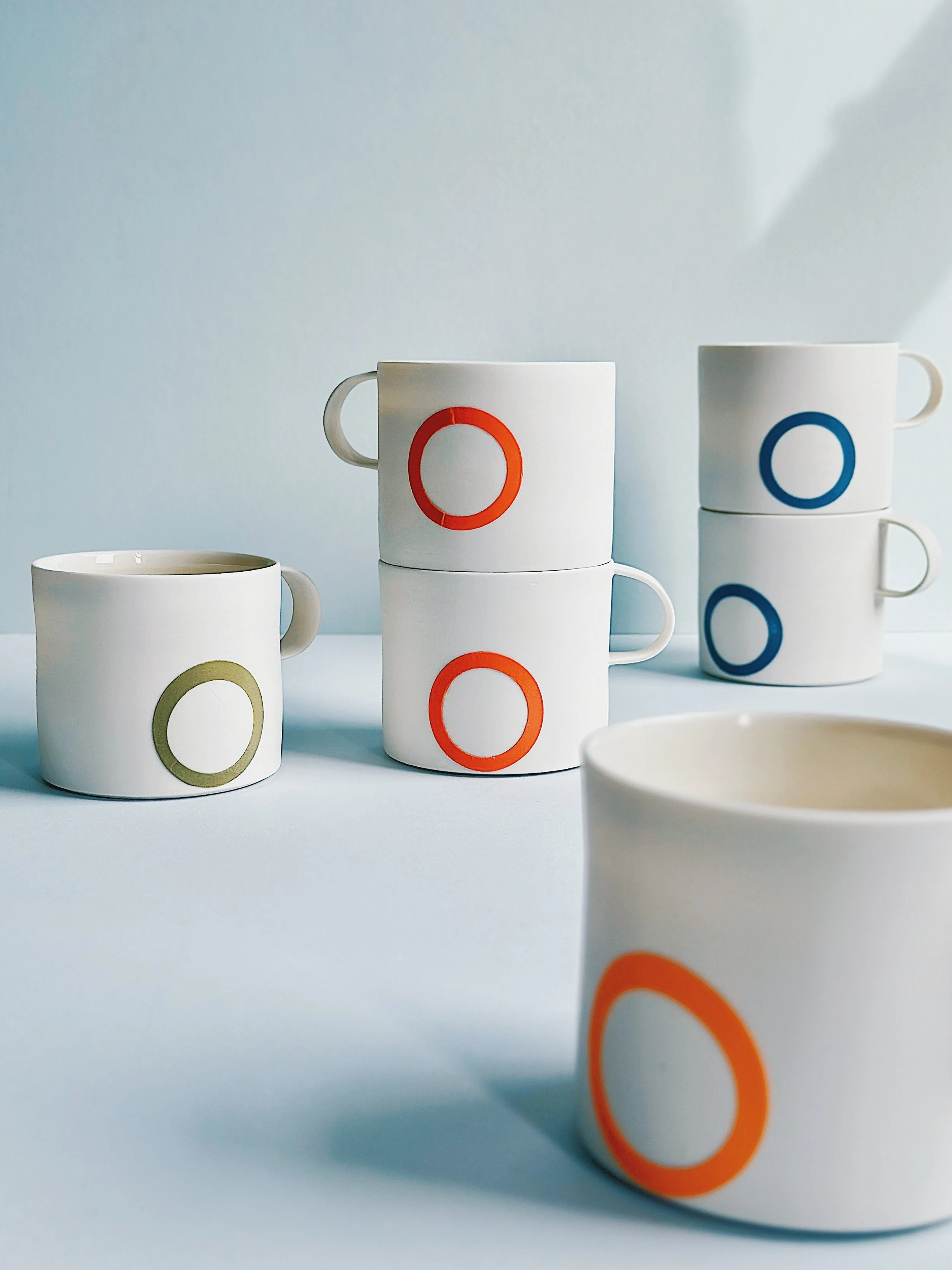 Porcelain Mug Circle Dot (Red, Orange, Blue, Yellow, Azure, Olive)