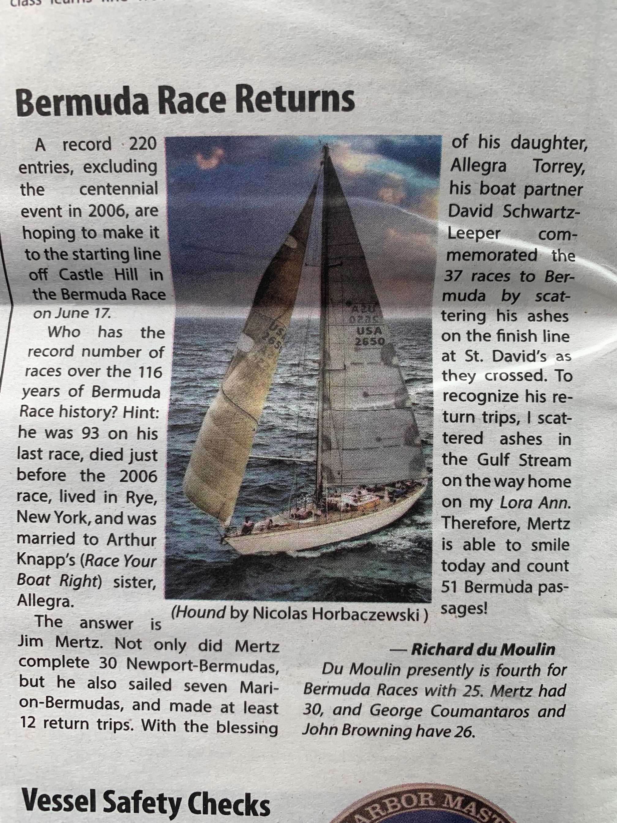 Bermuda Race trivia; who has gone the most times?