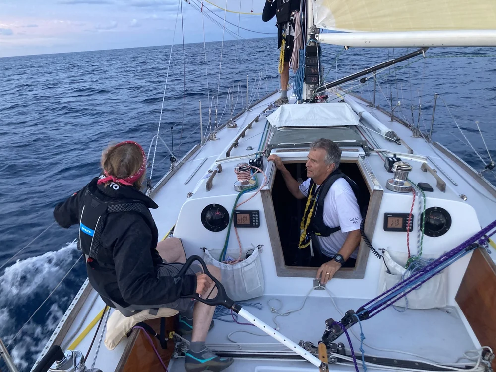 Stan Honey, navigator to the stars, and Sally Lindsay Honey, an expert in offshore and dinghy sails, take corrected time honors in the