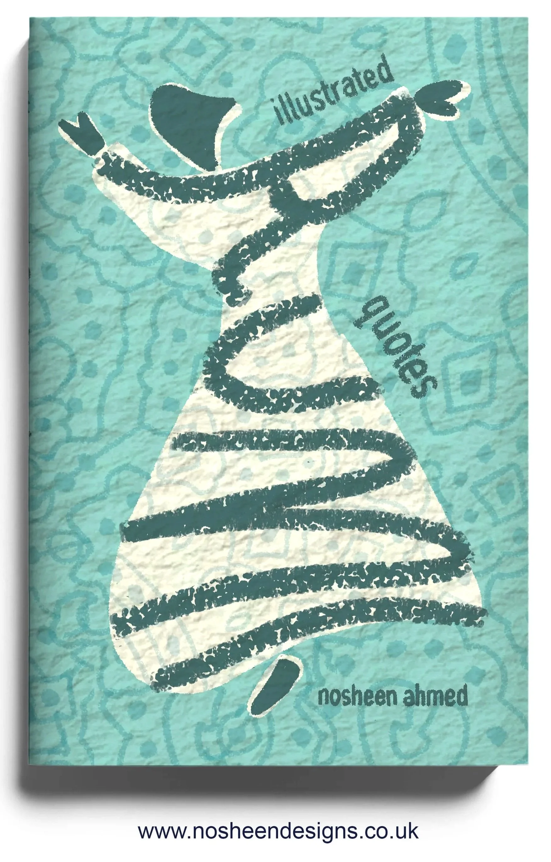 Book cover with abstract illustration of a woman and a DNA strand, titled 'illustrated voices' by nosheen ahmed, featuring a blue patterned background.