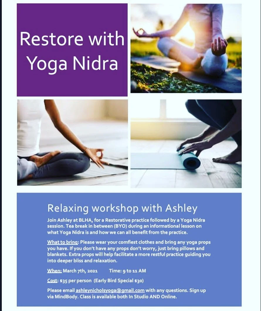 Workshop coming up 3/7! Here we will restore the body/mind with both a restorative and yoga nidra practice. ✨
Please wear comfortable clothing, bring a tea or bev of choice for a break in between, and bring an open heart and mind as well as any yoga 