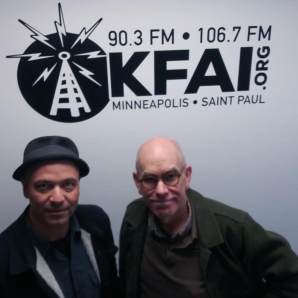  Filmmaker James June Schneider with Jeff Nelson (Dischord Records, Minor Threat) at Minneapolis KFAI Radio, November 2019. 