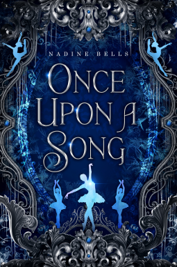 Once Upon A Song by Nadine Bells. Blue and silver colour scheme with an ornate silver frame border, ice and frost imagery, and dancing ballerina figures in white.