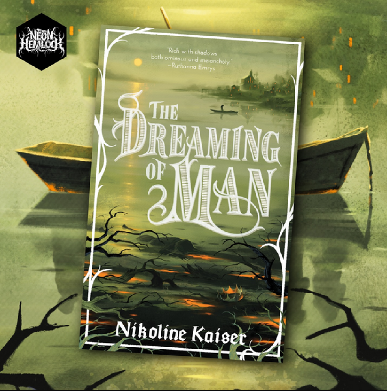 The Dreaming of Man by Nikoline Kaiser. Muddy green swamp-like imagery with a sinking crown and eerie atmosphere.