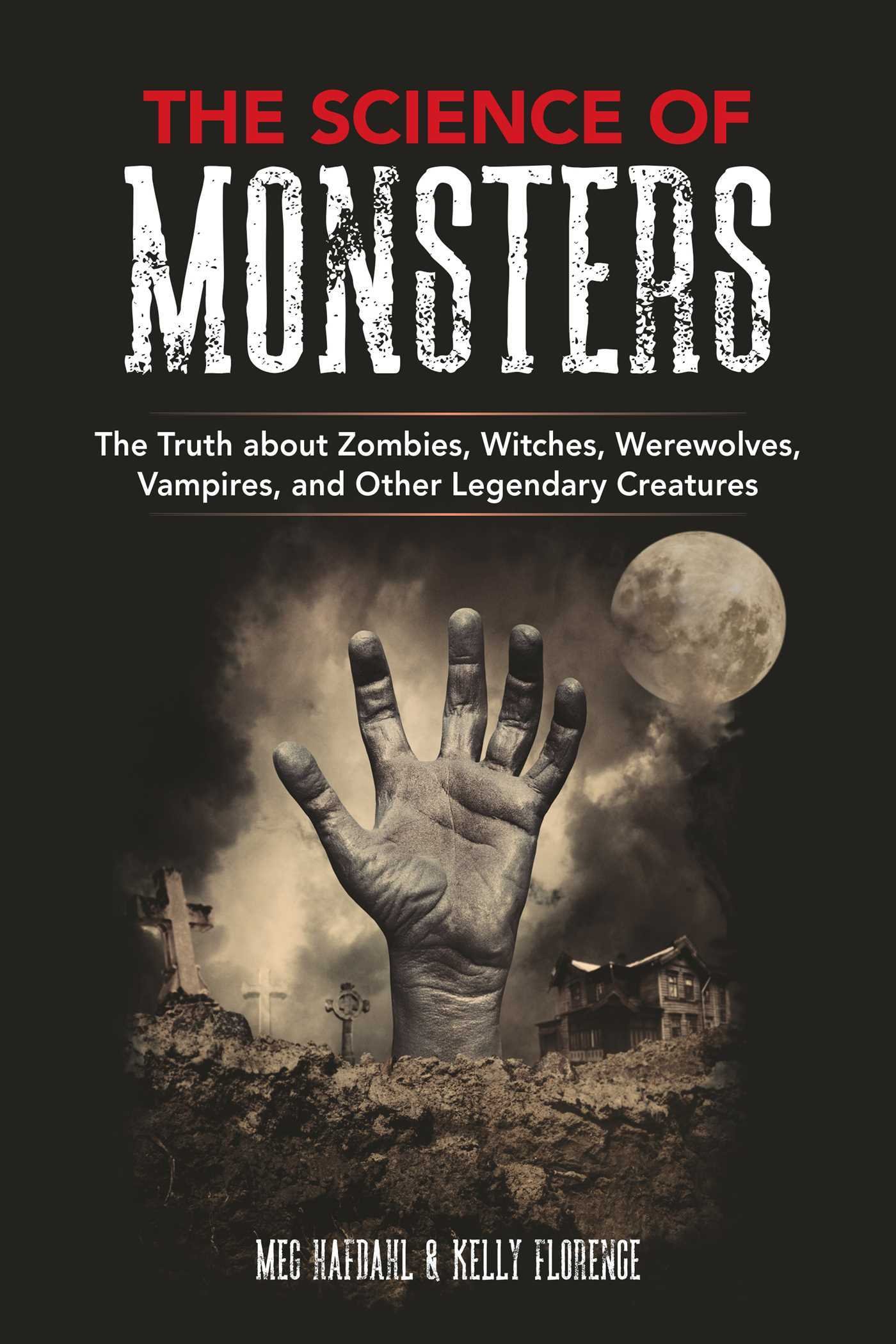 A graveyard shrouded in darkness, with a hand reaching up through a grave and gravestones and a cabin in the background