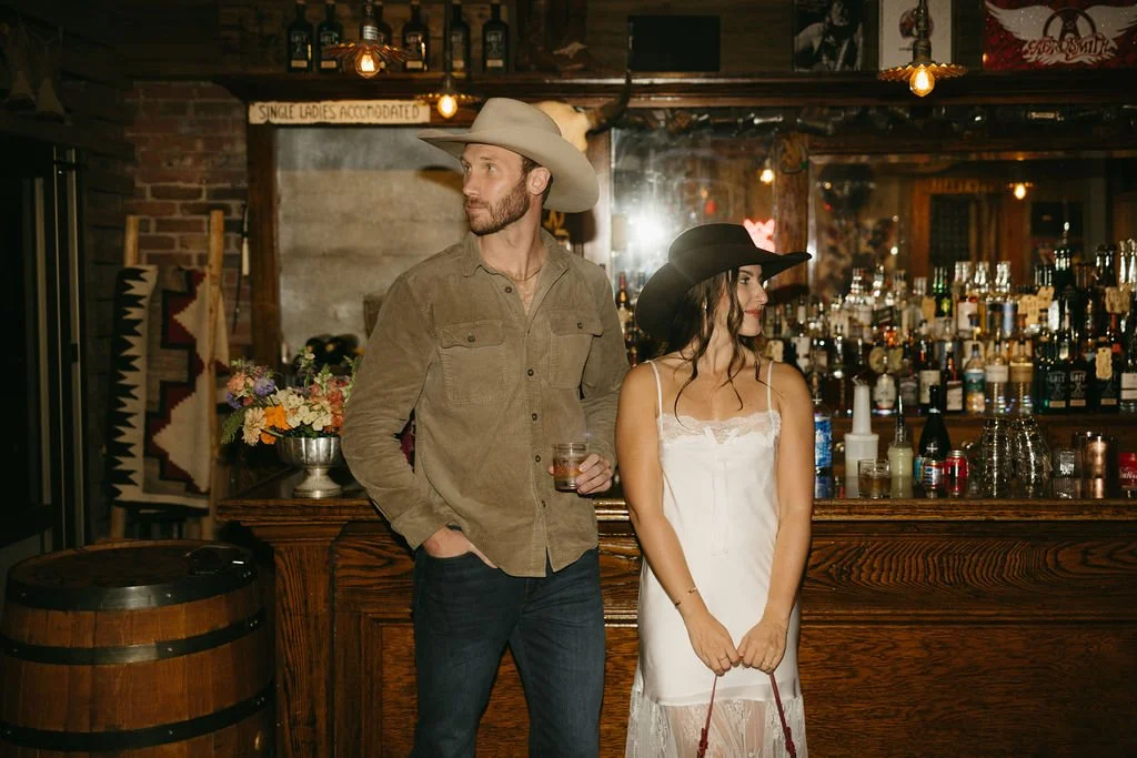 Downtown Aspen engagement session at a western saloon.