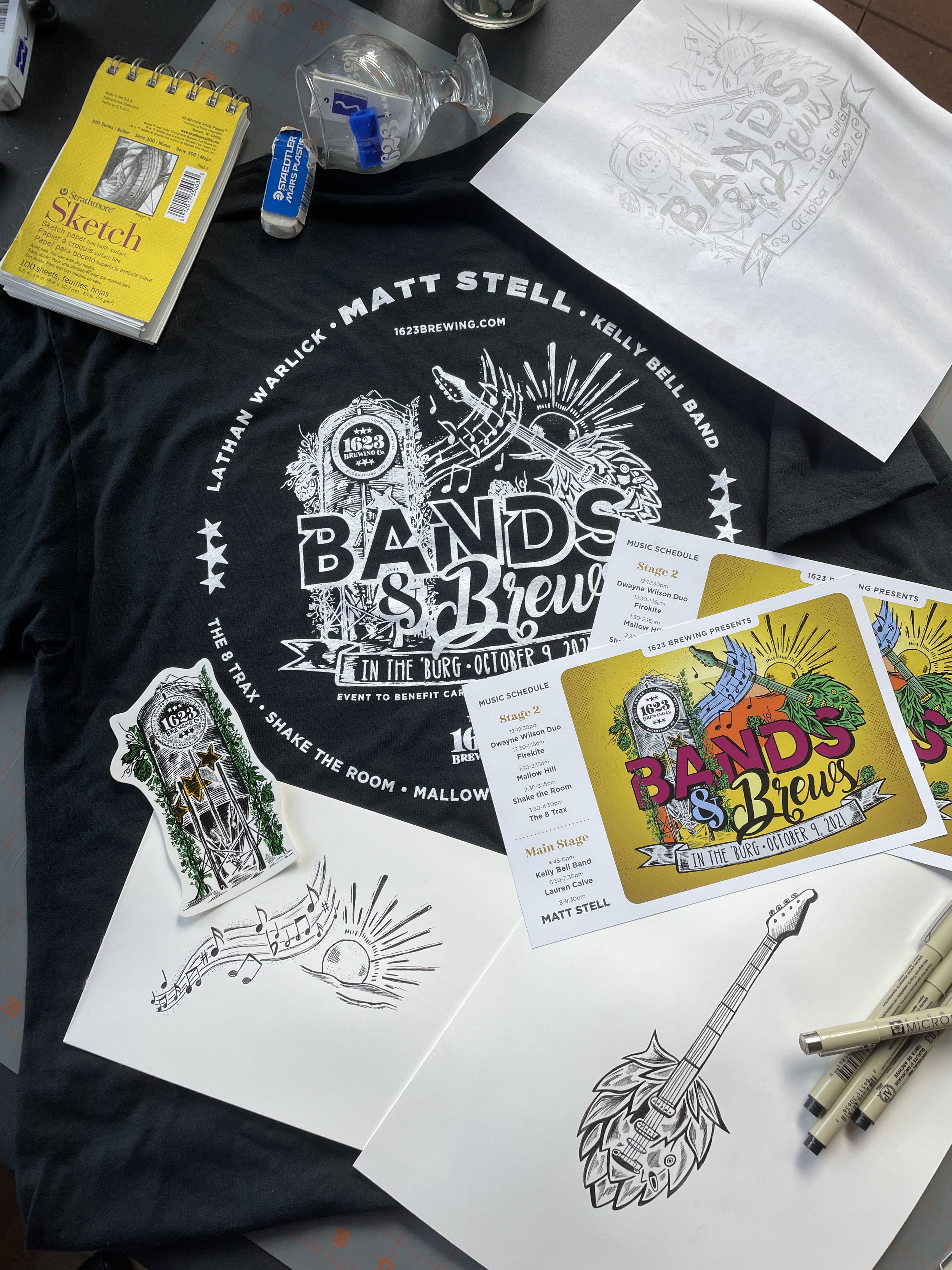 Bands and Brews t-shirt design and brewery event marketing.