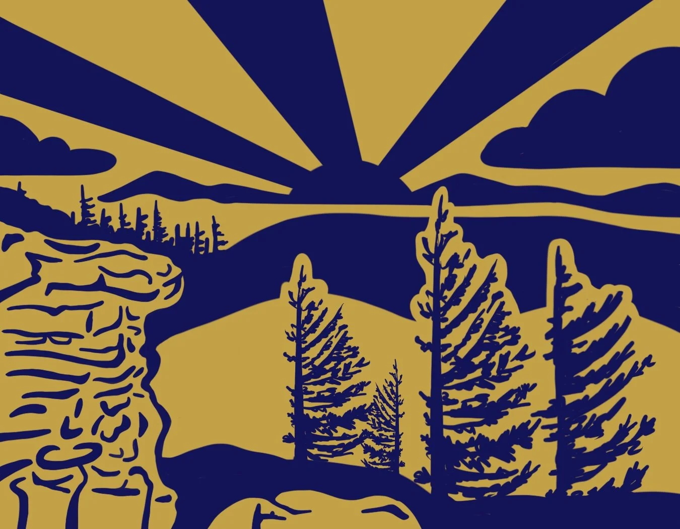 West Virginia dolly sods trees and sunset designed as a vector illustration for a hat patch.