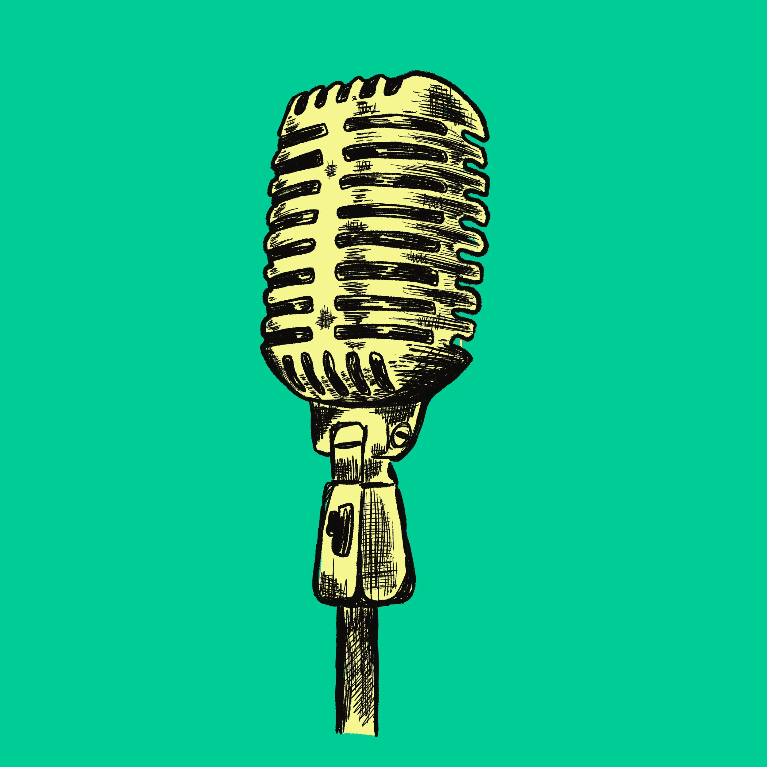 Illustration of a vintage microphone in a retro style designed for posters for Karaoke. 