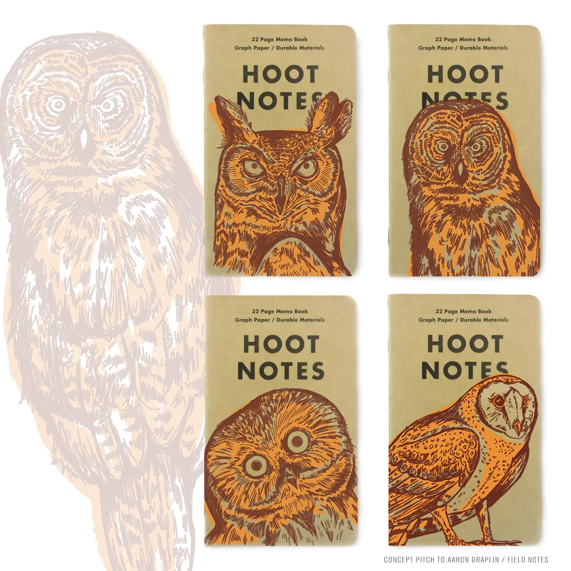 Field Notes owl series of mini memo books with hand-drawn art on the cover. 