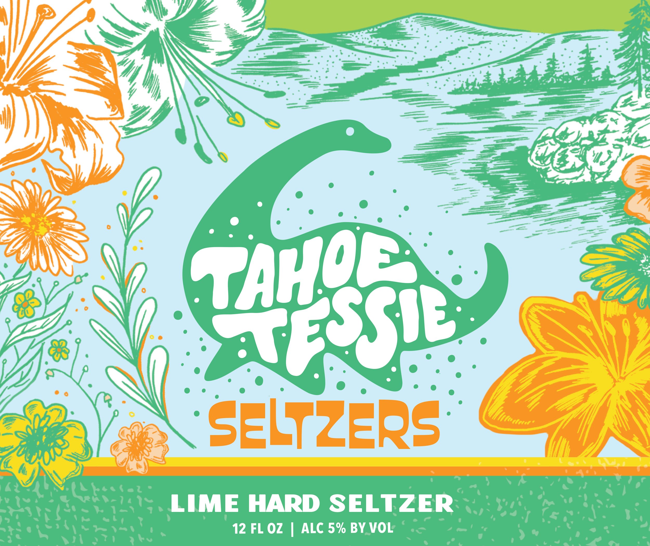 Botanical illustration of Tahoe Tessie for seltzer branding. 