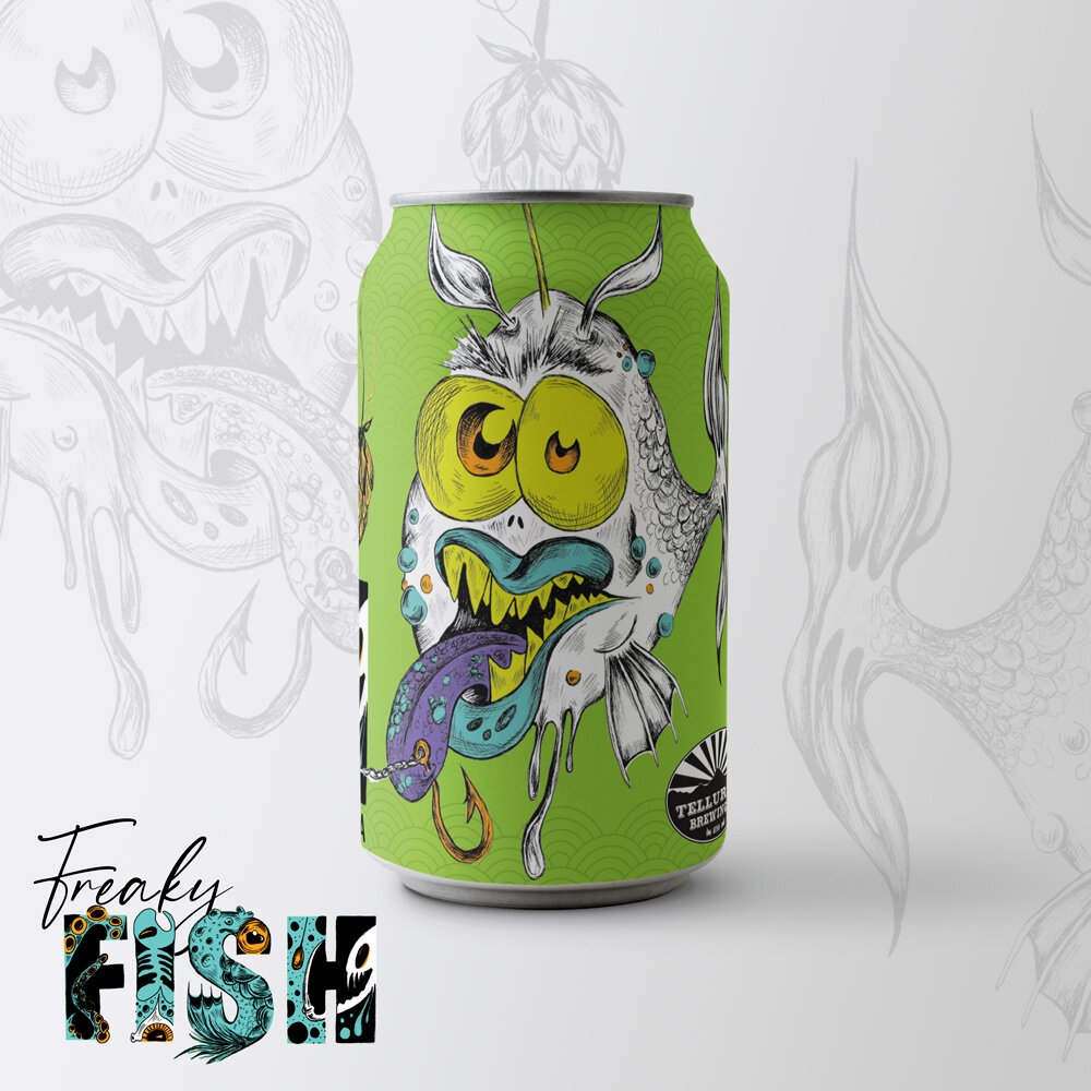 Freakyfish beer can label design