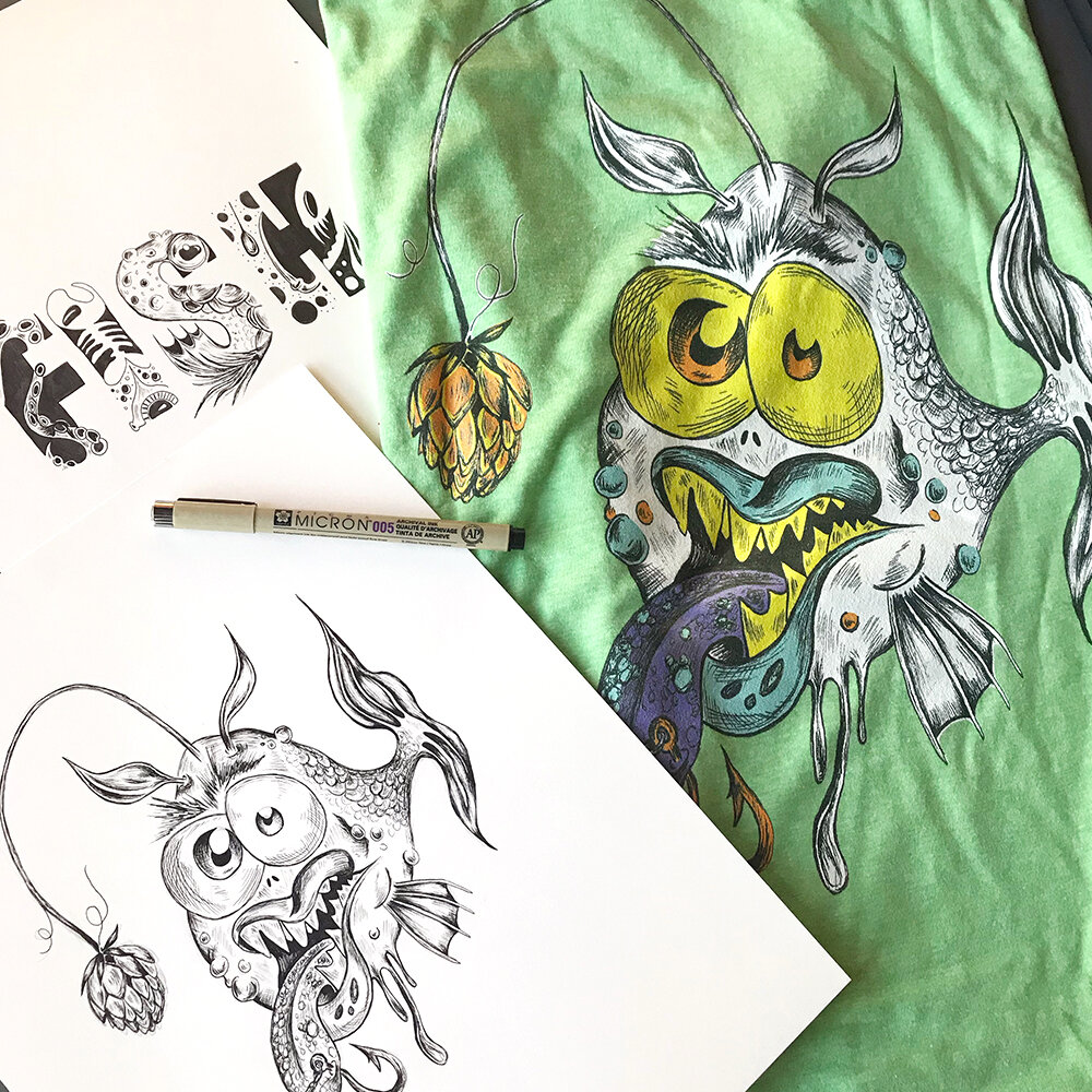 fish t-shirt design and illustration for screen printing apparel