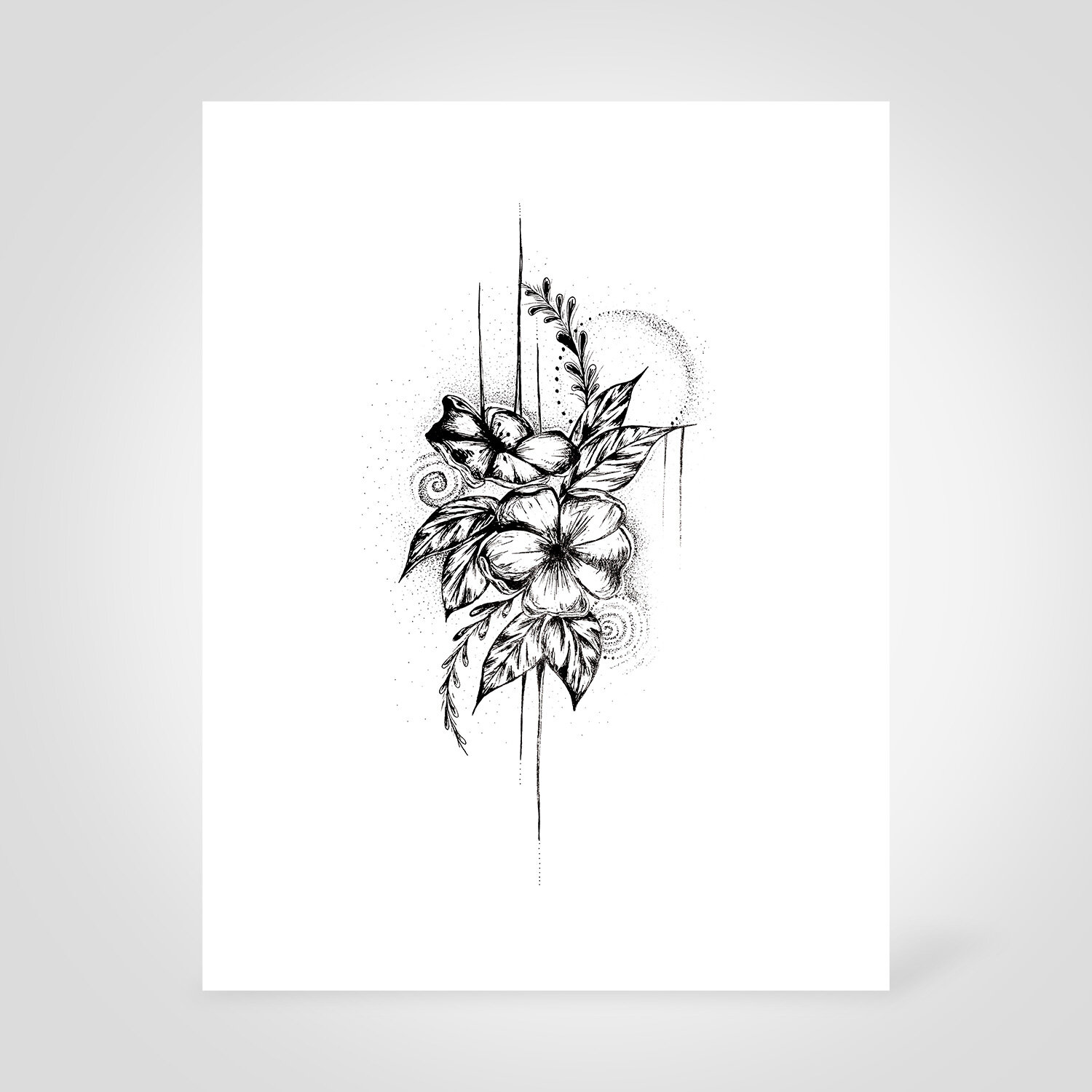 Flower Tattoo Ink Drawing For Sale — Hoot Design Studio