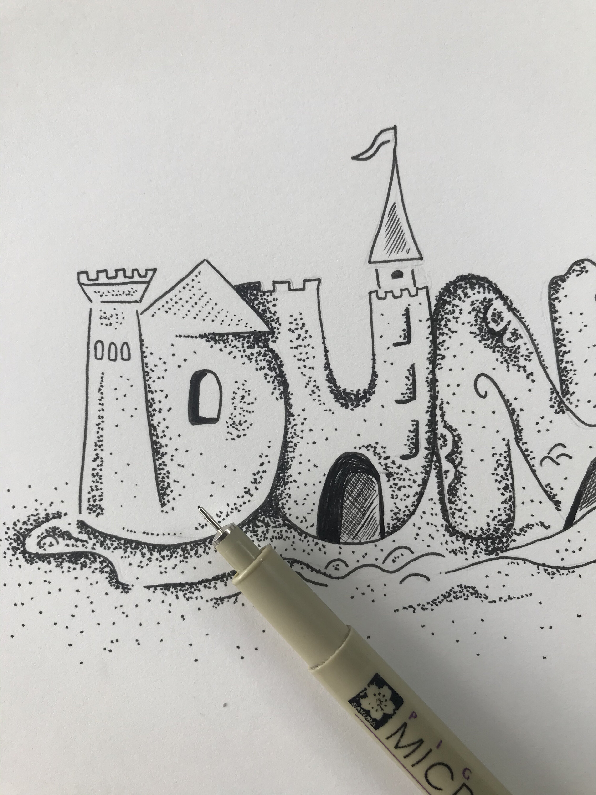 sand dune custom lettered type design in ink