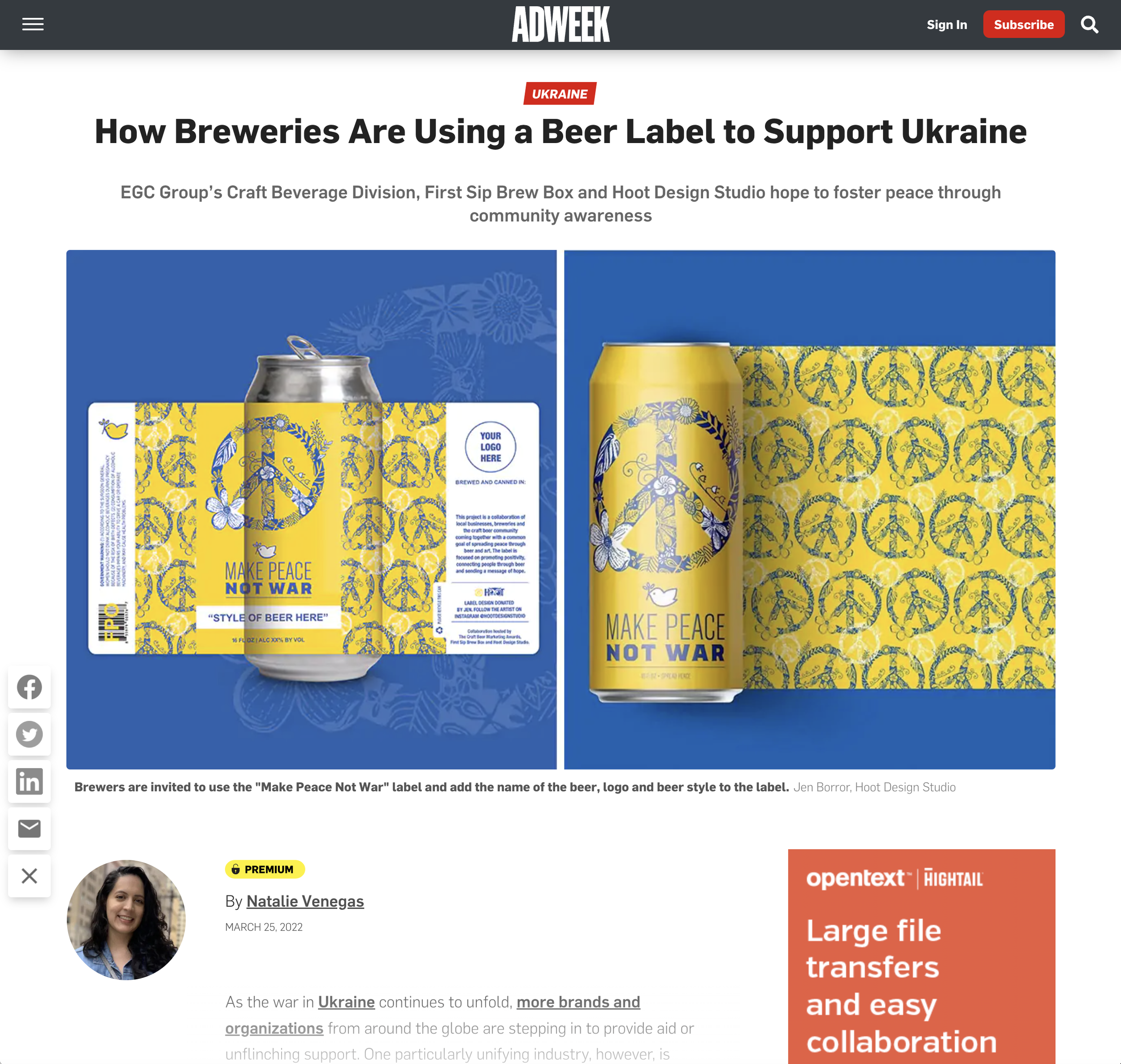 ADWEEK - How Breweries Are Using a Beer Label to Support Ukraine