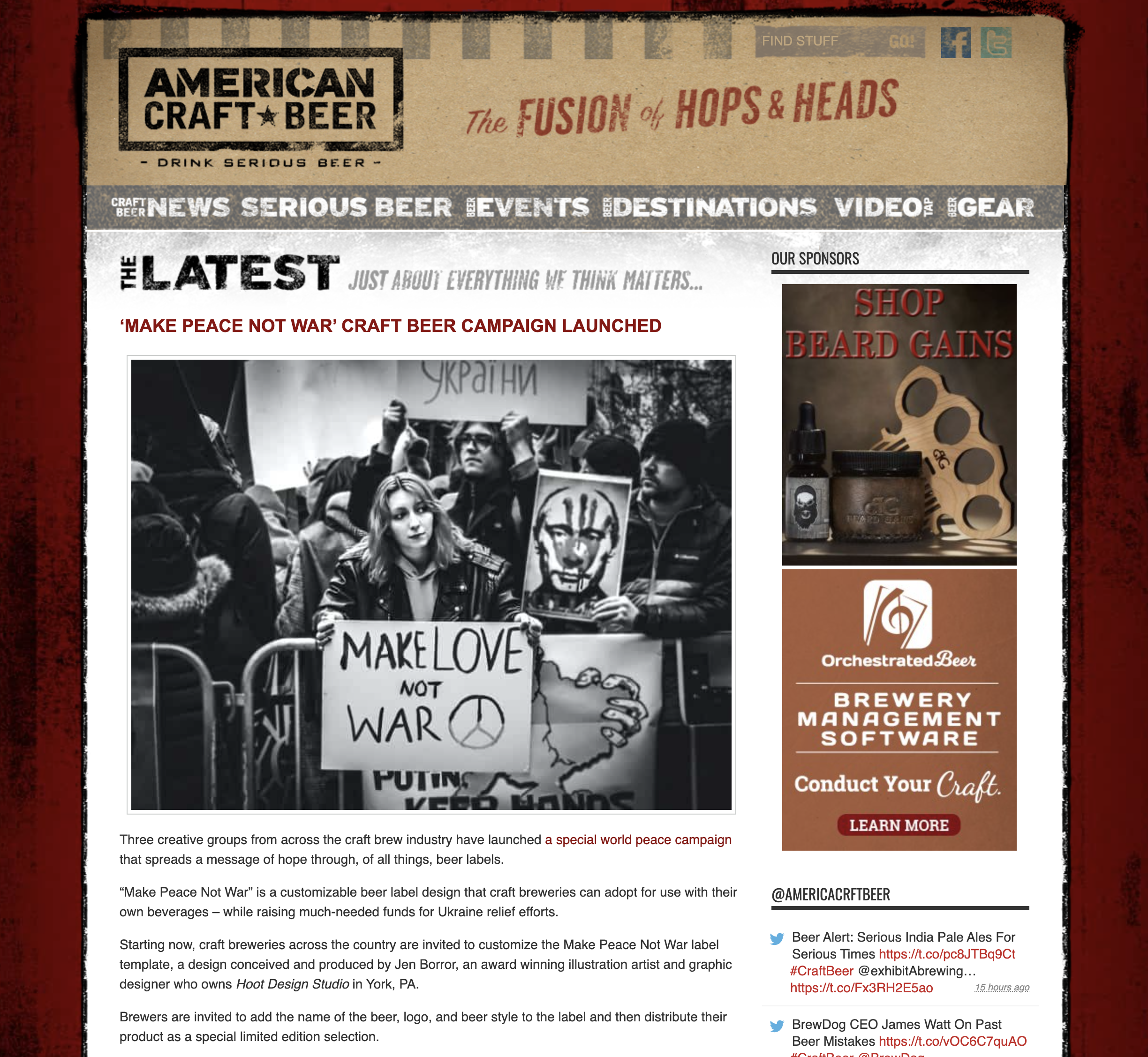 American Craft Beer - Press release peace not war campaign