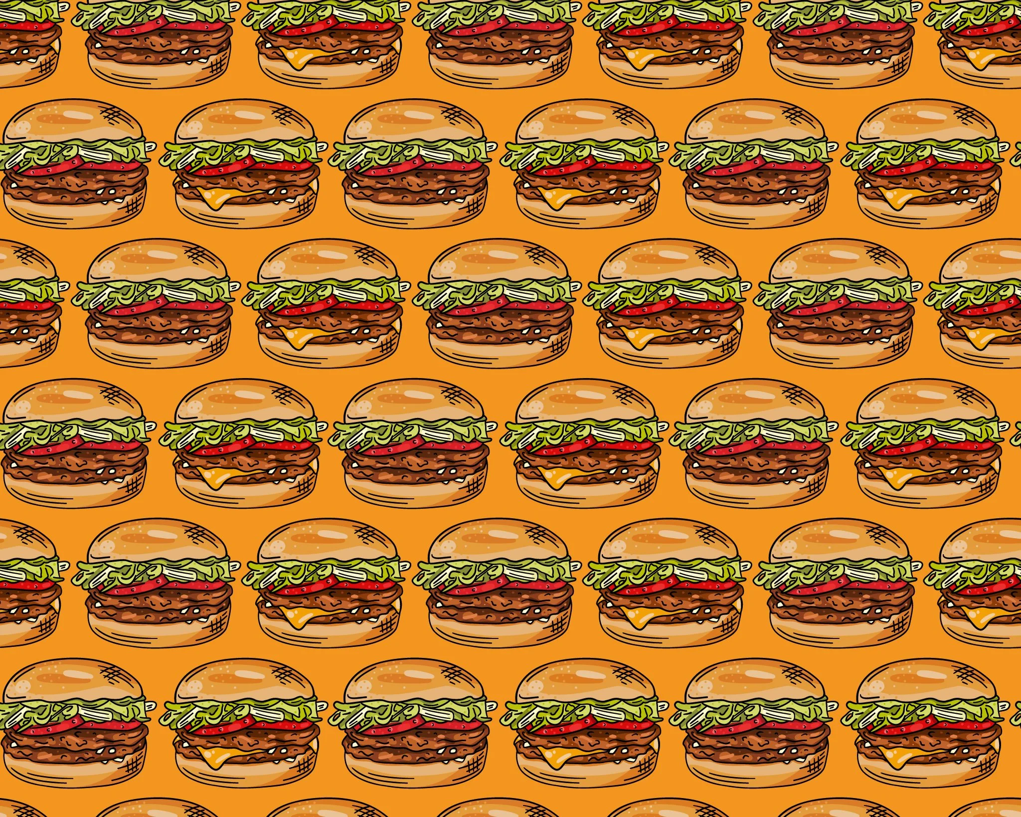 McDonalds cheeseburger and hamburger seamless repeat pattern design. 