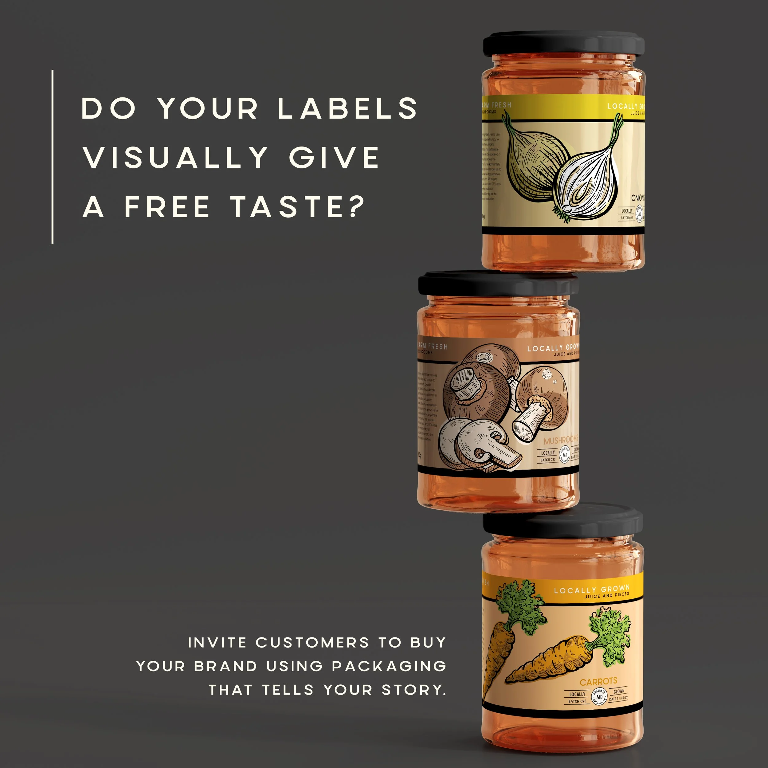 Visual identity for food packaging with hand-drawn illustrations. 