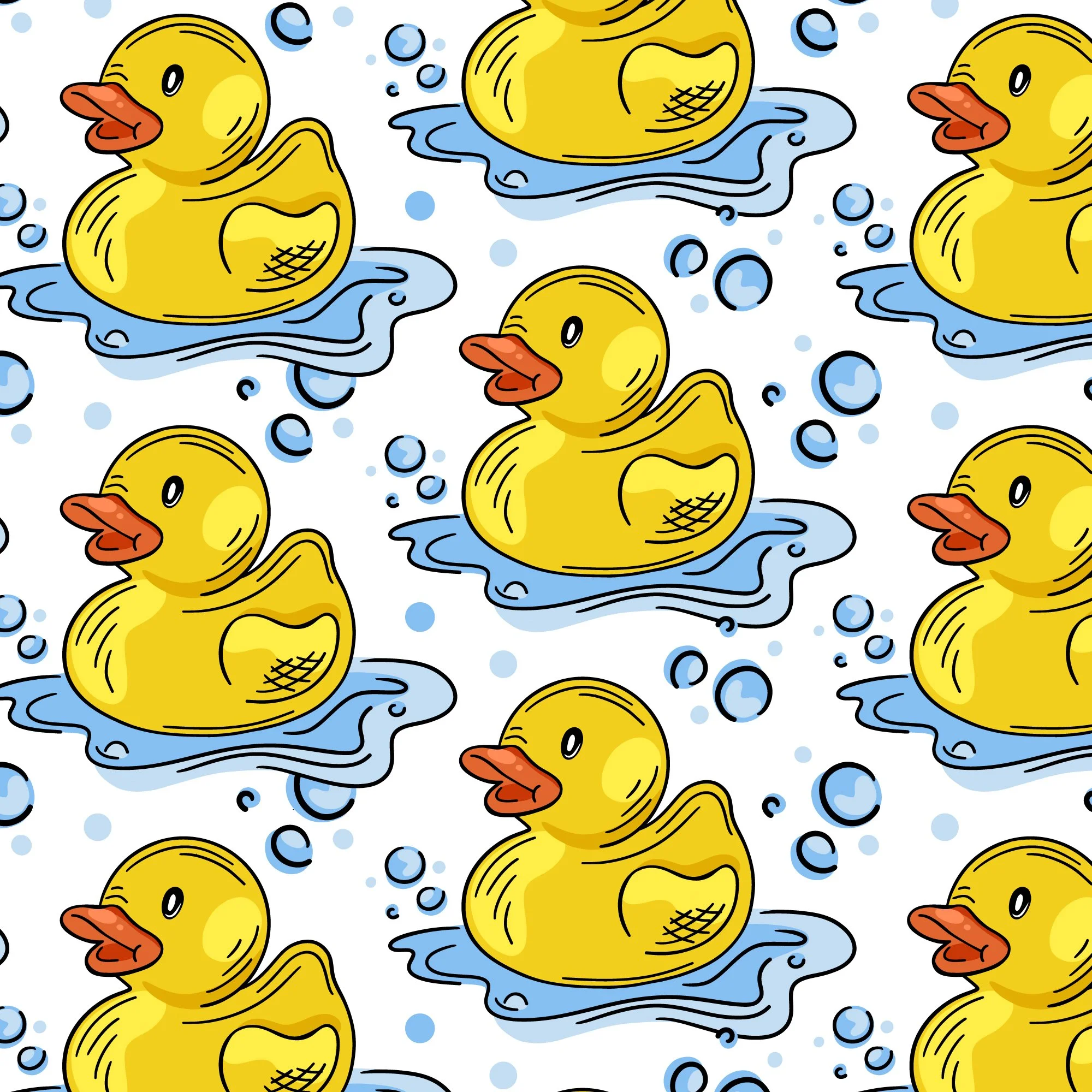 Rubber ducky seamless repeat pattern for baby, nursery and infant diaper design.