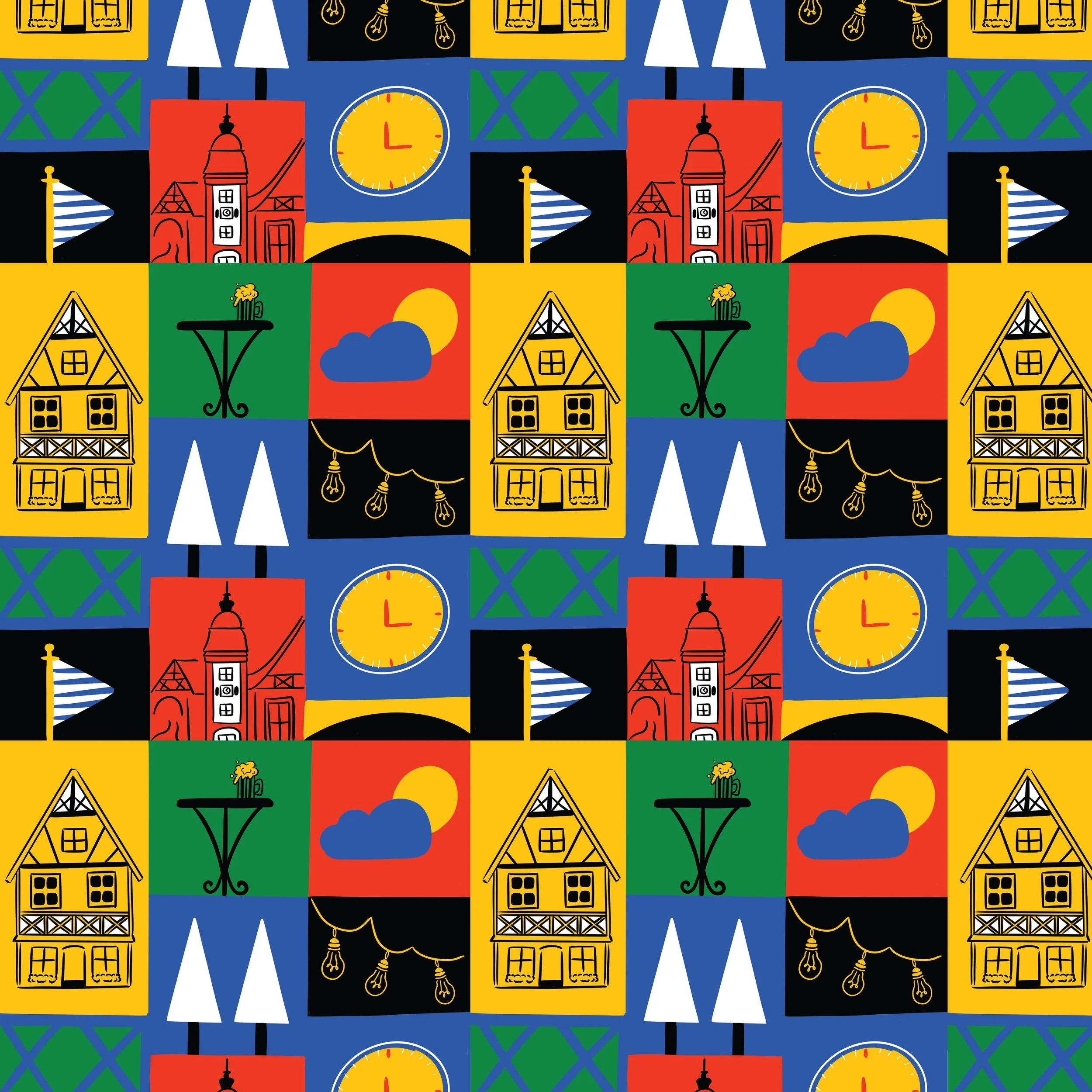 German inspired repeat pattern design for a Biergarten beer.
