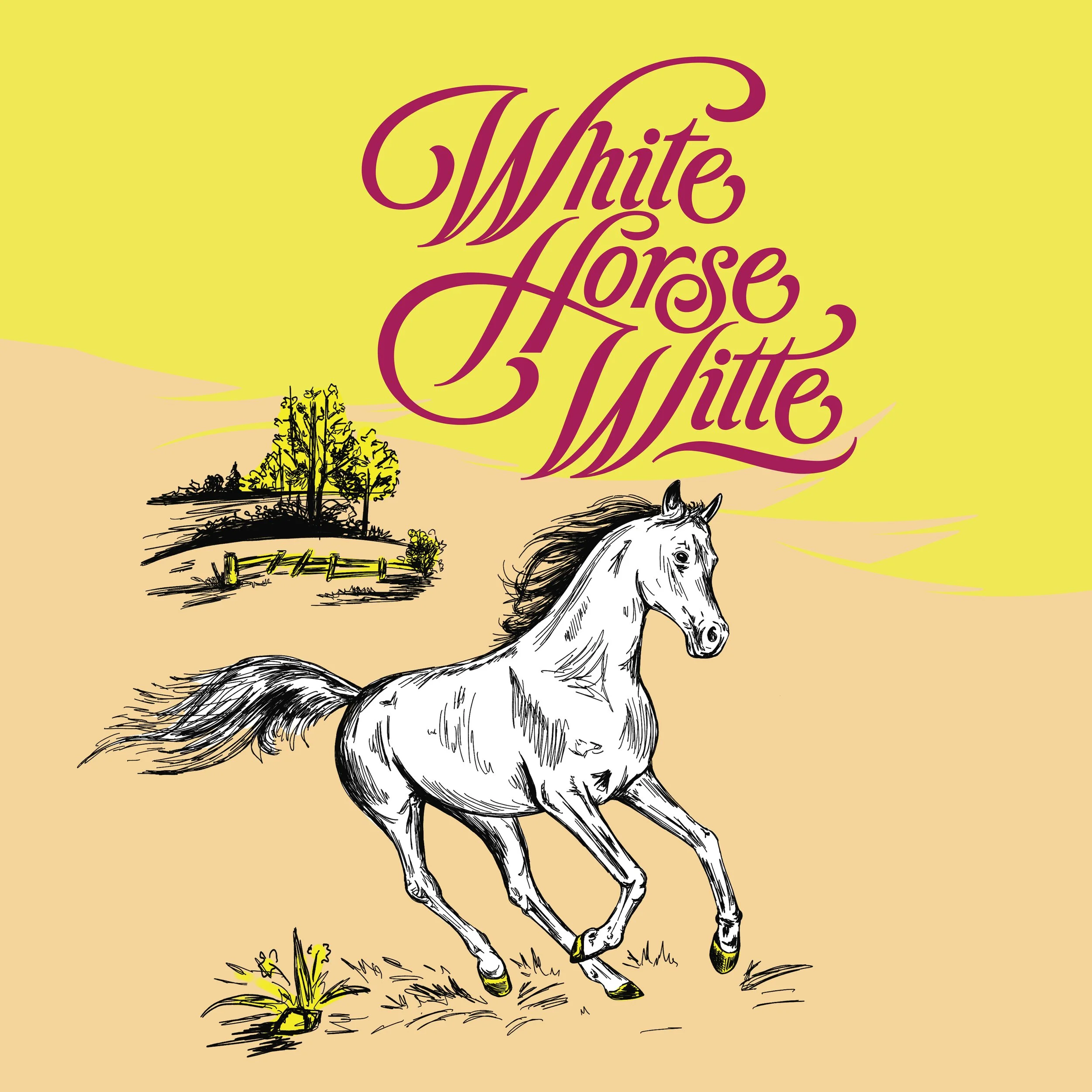 Drawing of a white horse running illustrated for a beer label design White Horse Witte by Sly Fox Brewing. 