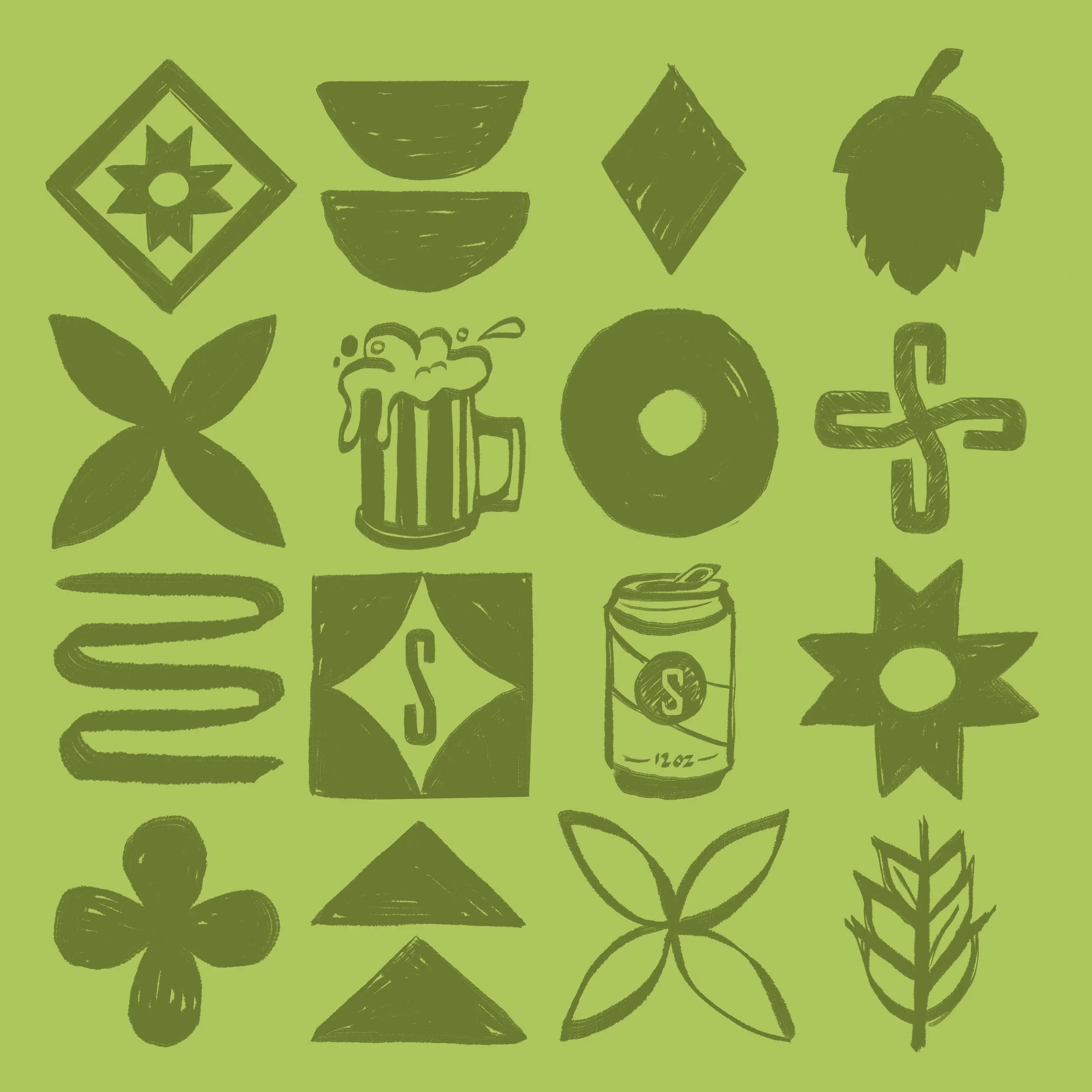 Sketchy hand drawn icons for Schlafly Beer and their branding. 