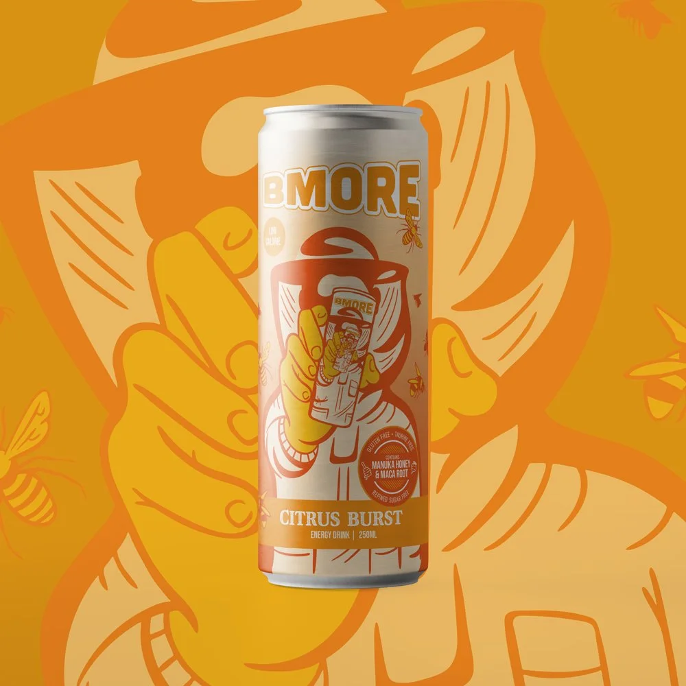 Graphic style vector illustration of a beekeeper drawn for an energy drink label. 