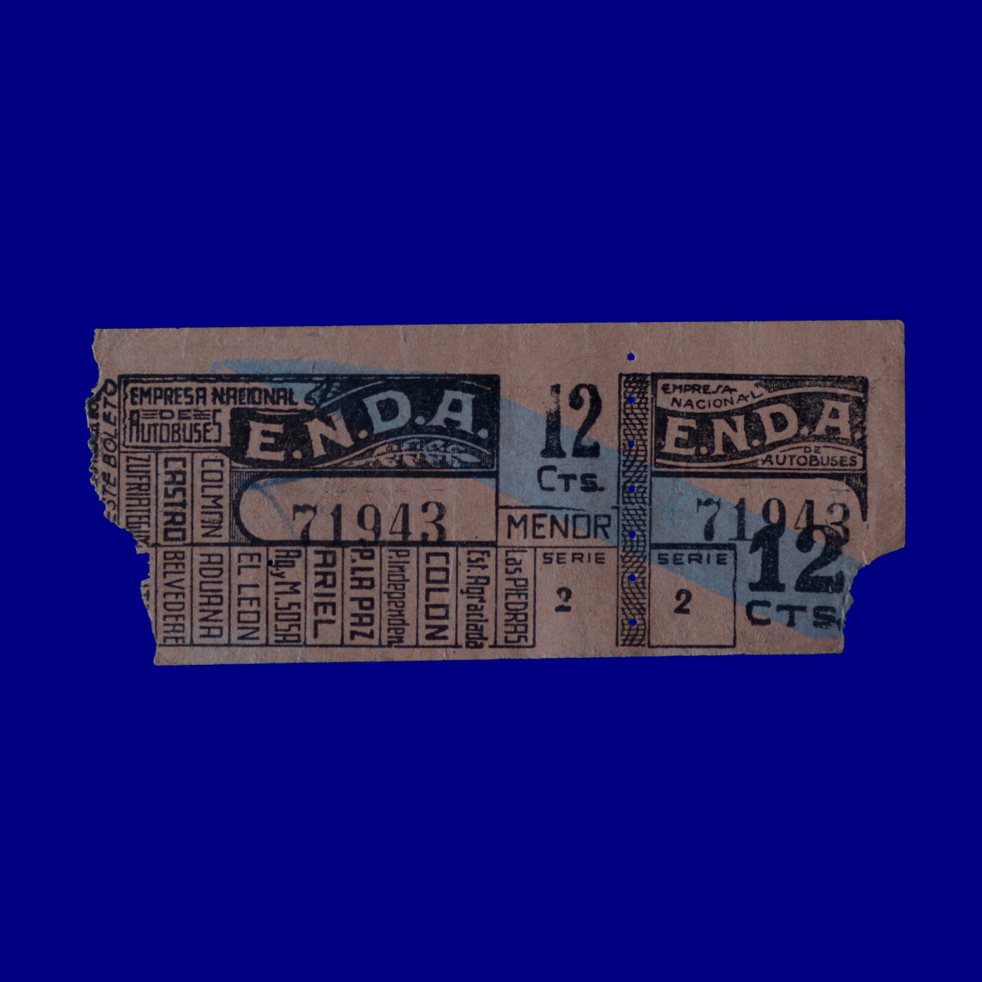 Boleto de ómnibus Bus ticket Montevideo 60s