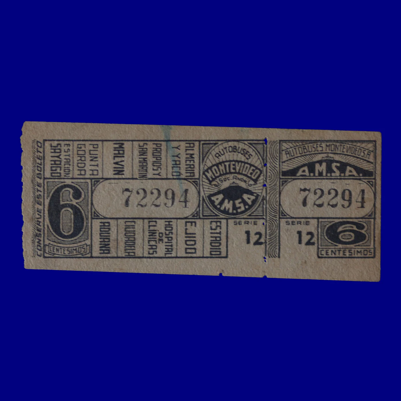 Boleto de ómnibus Bus ticket Montevideo 50s