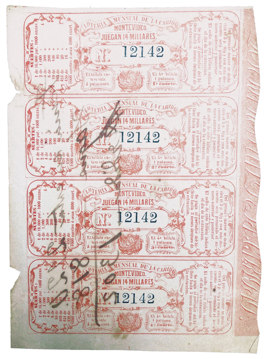 Billete de lotería Lottery ticket Circa 1850