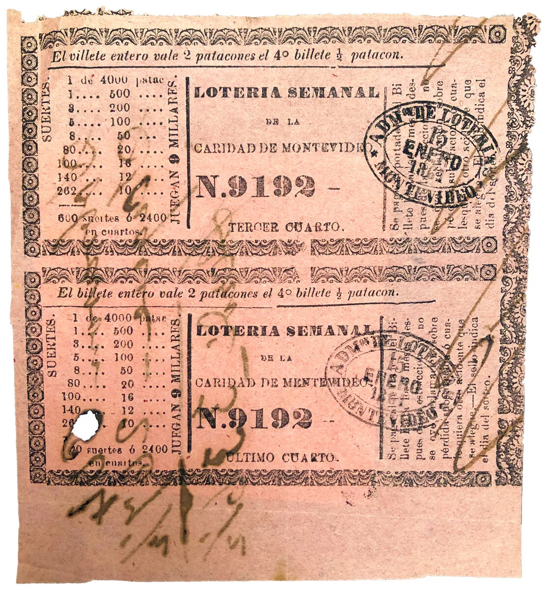 Billete de lotería Lottery ticket 1861