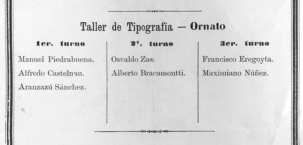Turnos del alumnado para clases de tipografía Student shifts for typography classes Circa 1850