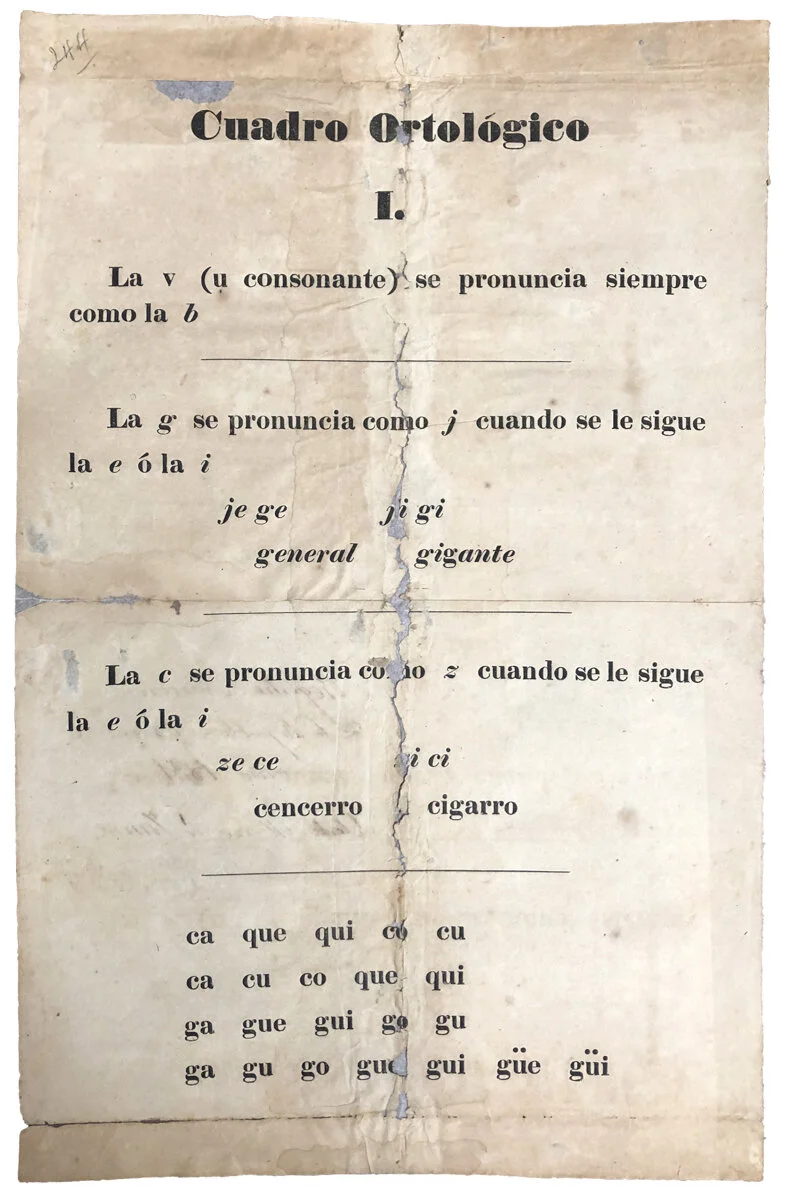 cuadro ortográfico Spelling poster Circa 1850